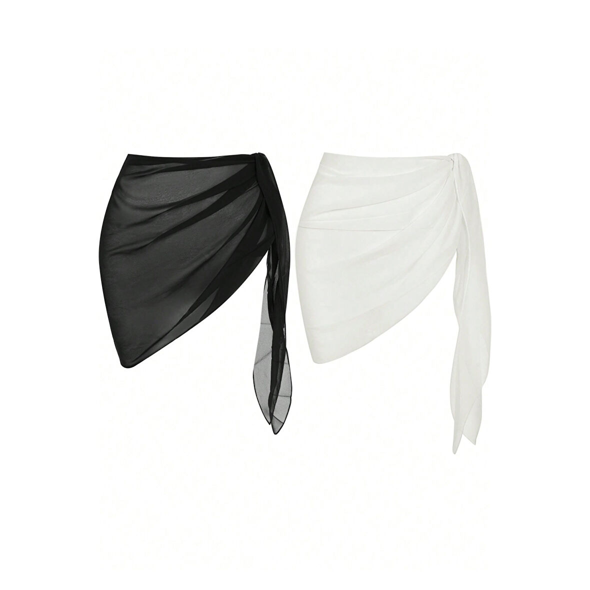 Kadın Siyah Beyaz Transparan Belden Bağlamalı Pareo 2'li