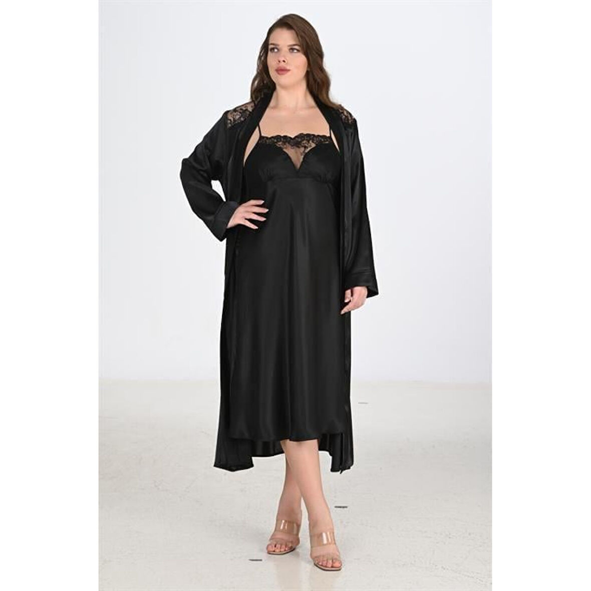 MARSiLYAN- 2li Siyah Sabahlık Takımı Bigsize 6221