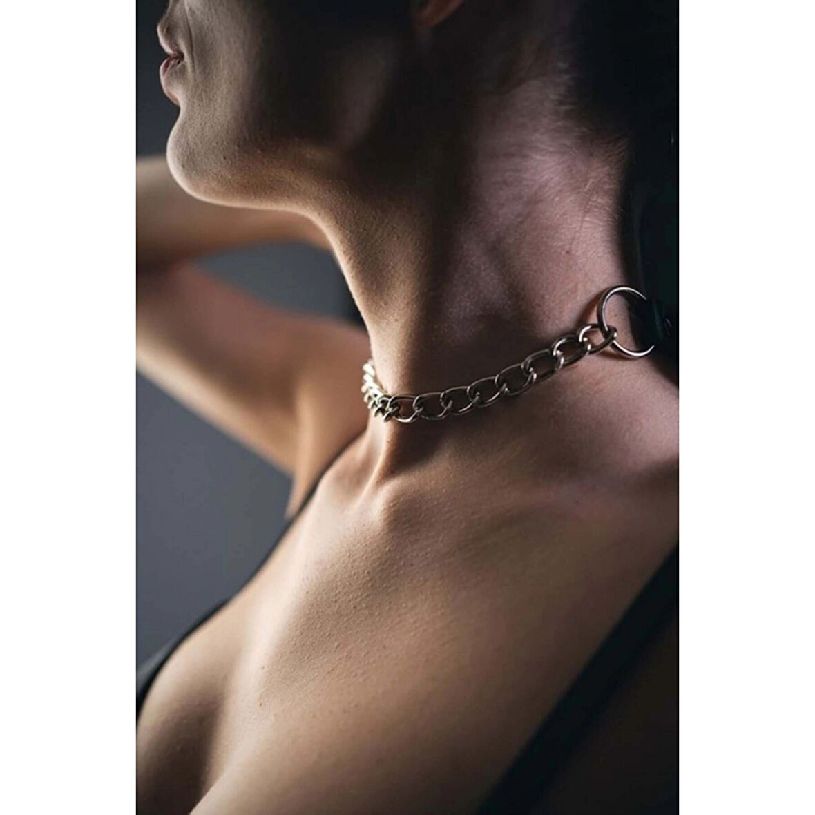 MARSİLYAN- Zincir Detaylı Şık Deri Choker Tasma - APFT679