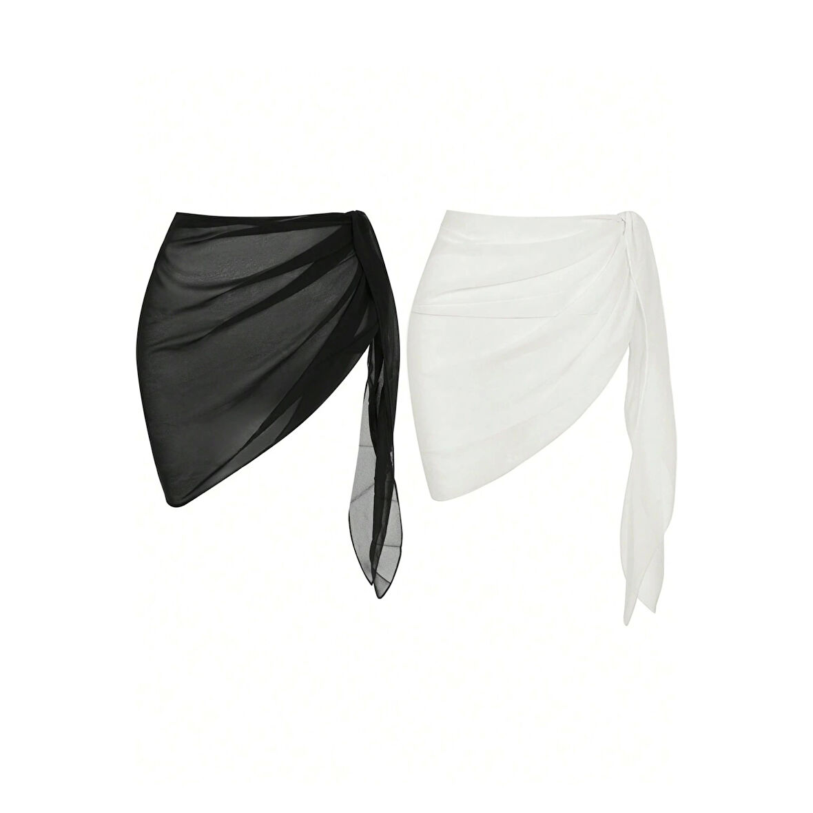 MARSiLYAN- Kadın Siyah Beyaz Transparan Belden Bağlamalı Pareo 2'li