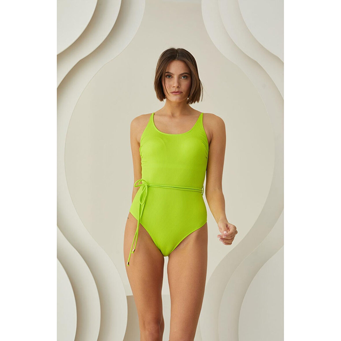 MARSiLYAN- Özel Tasarım Bel İp Detay Fitilli Yeşil Mayo