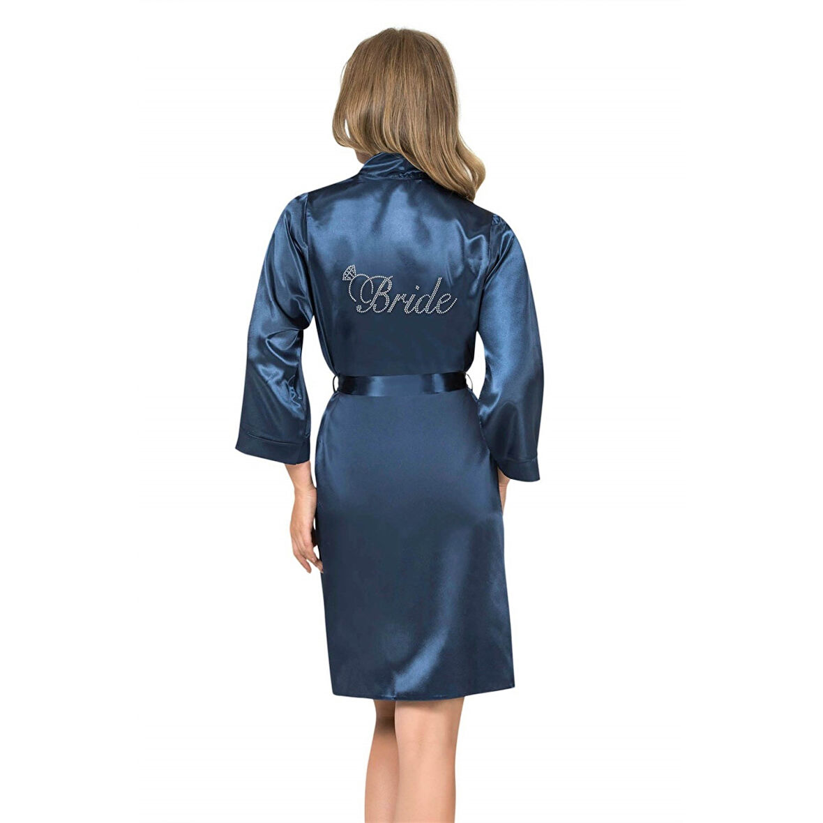 MARSiLYAN- Lacivert Kısa Saten Bride Sabahlık