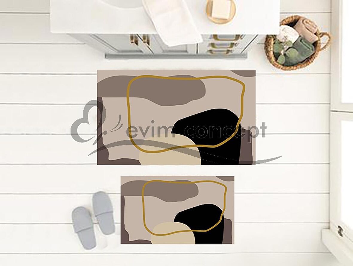 Gold Renk Banyo Paspası, Nude Renk Paspas, Geometrik Desen Banyo Paspası, Banyo Paspas Takımı, Kaymaz Taban Banyo Paspası, Klozet Takımı, Yıkanabilir Klozet Takımı, Dekoratif Banyo Paspası,