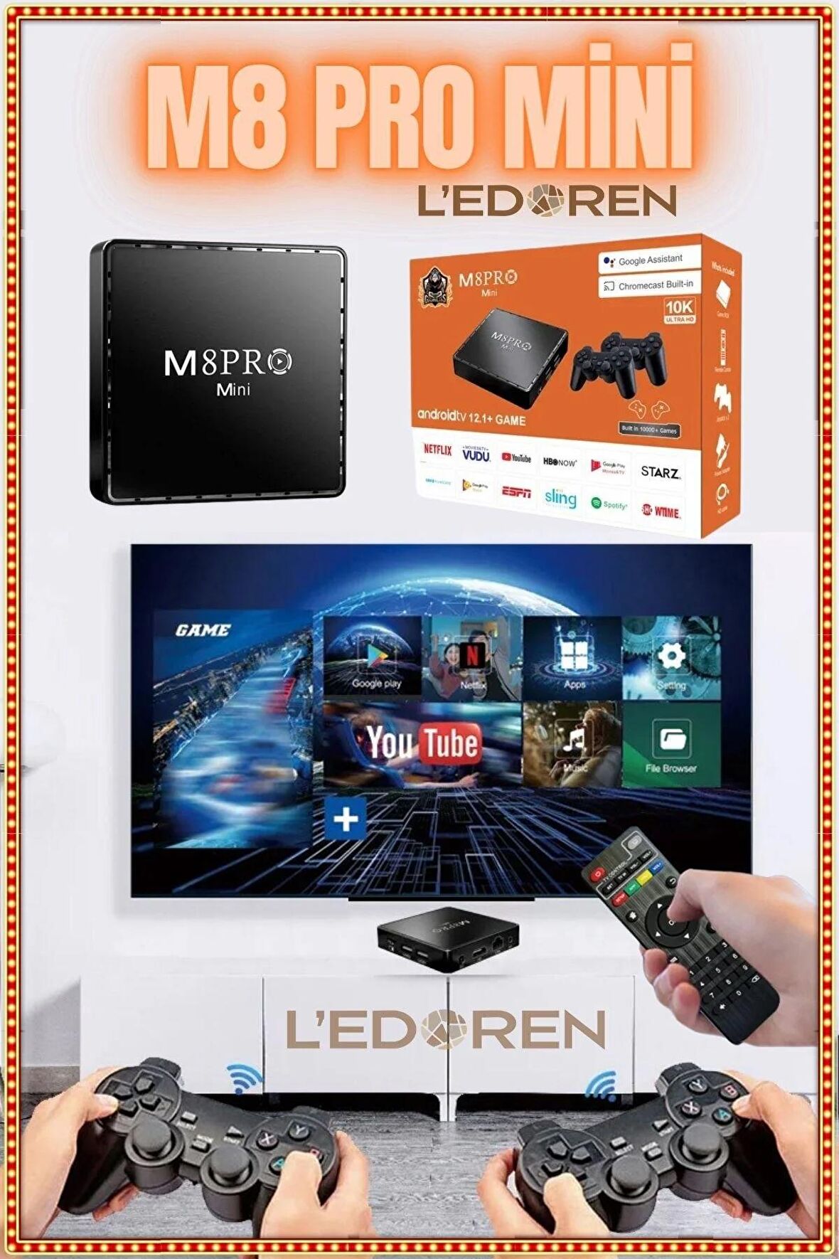 Android Tv Box 2.4g 10k Ultra Hd 2gb Ram 64gb Hafıza 10000 Retro Oyunlu Konsol Game Stick M8 Pro Mini