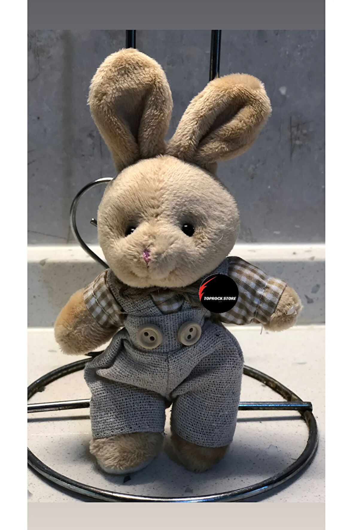 Sevimli Elbiseli Tulumlu Tavşan Peluş Oyuncak Anahtarlık Uyku Arkadaşı Hediyelik 12 CM