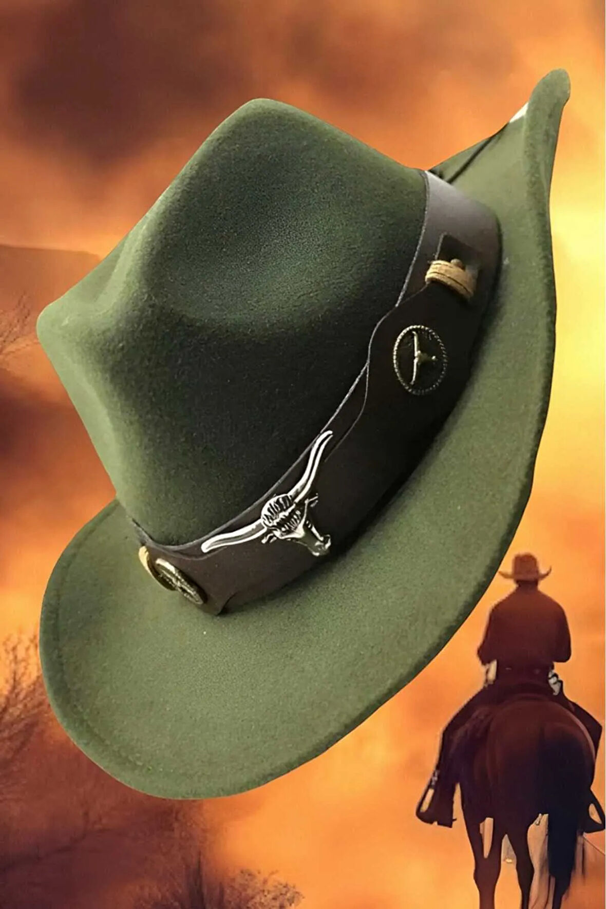 Uniquetrenders Unisex Kovboy Fötr Şapka Kovboy Şapkası Kovboy Şapka