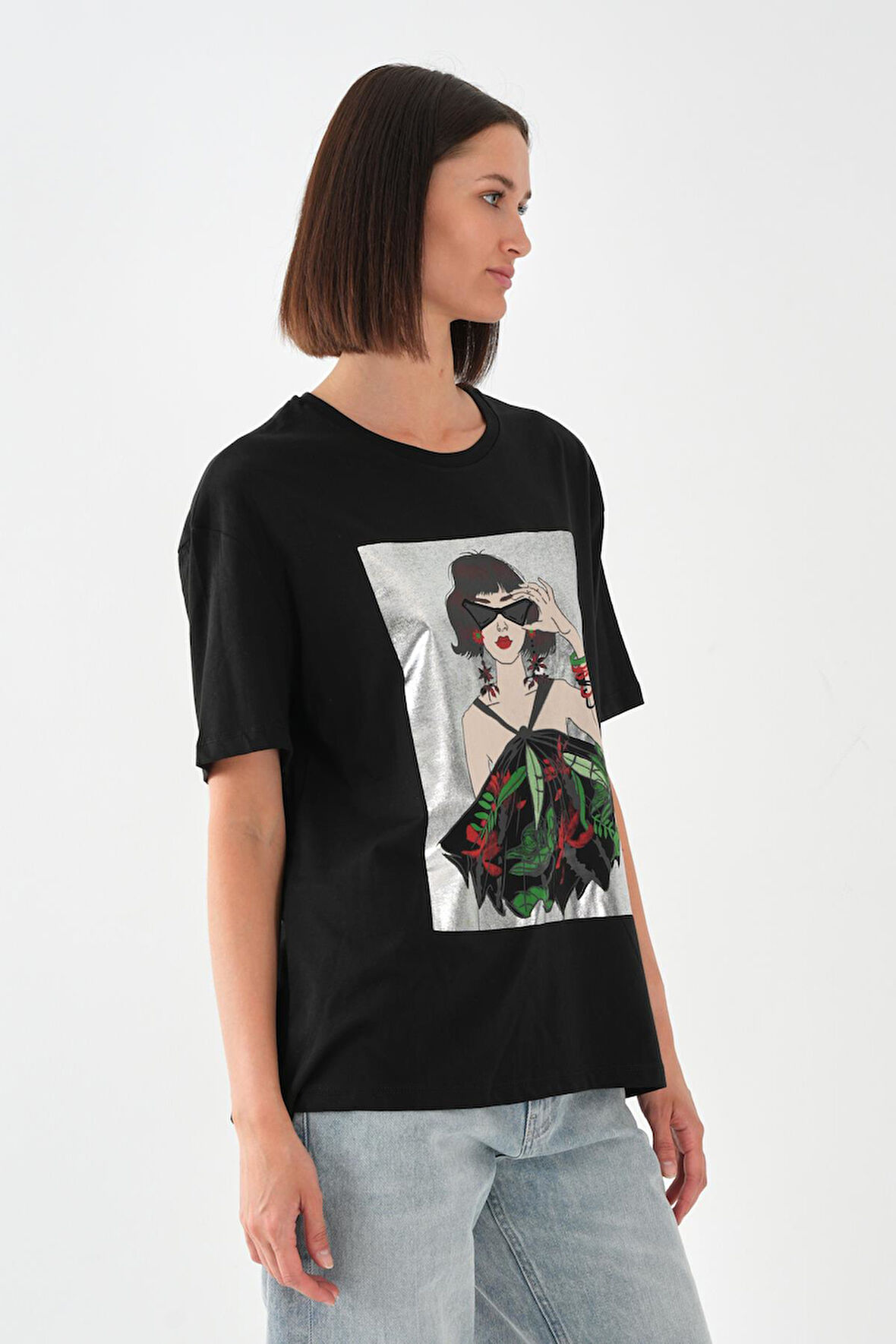 ALEXANDERGARDI Baskılı Siyah Kadın T-shirt