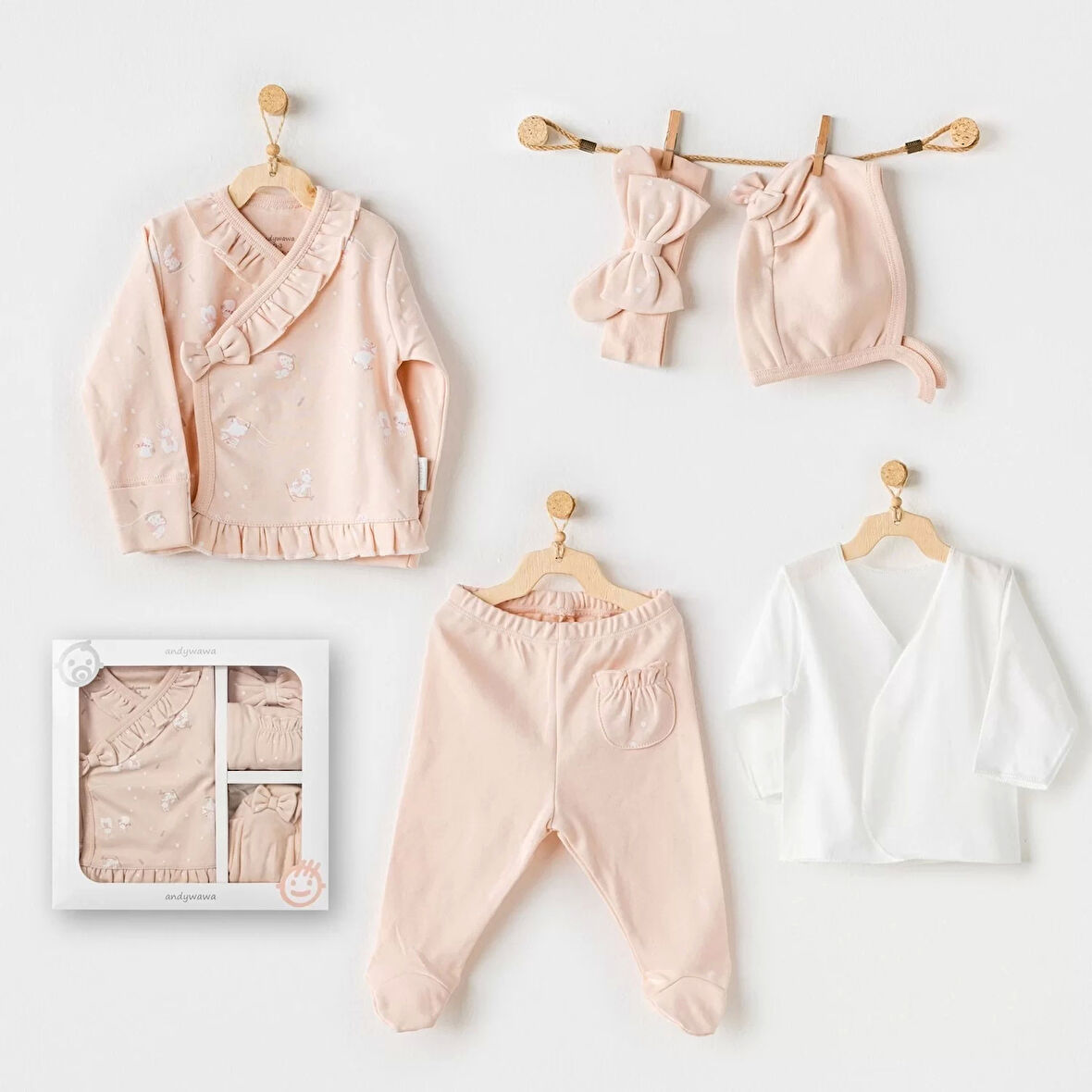 Eterella Cute Bunnies Be Sking 5 Parça Hastane Çıkışı Pink