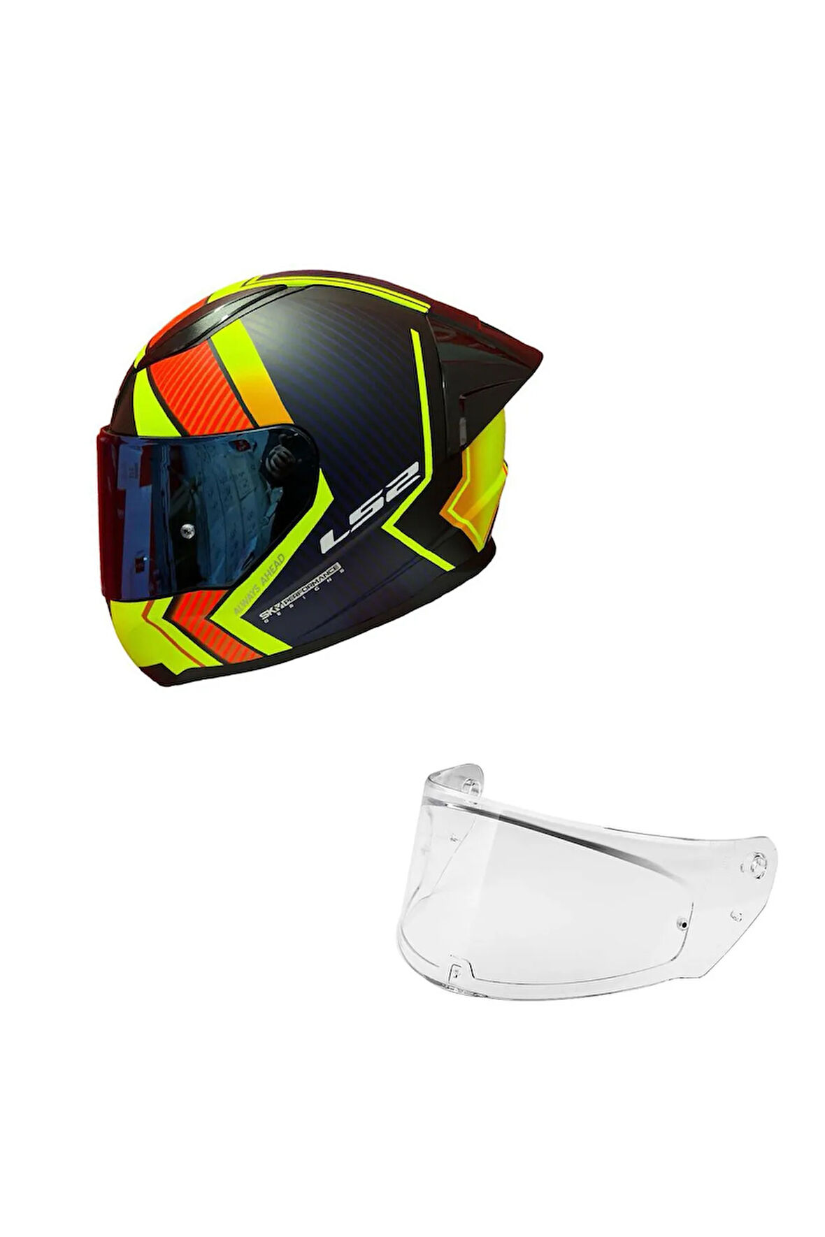 RAPID 2 RACE EXTRA MAT NEON SARI-NAVY MAVİ KASK++SPOİLER-SET