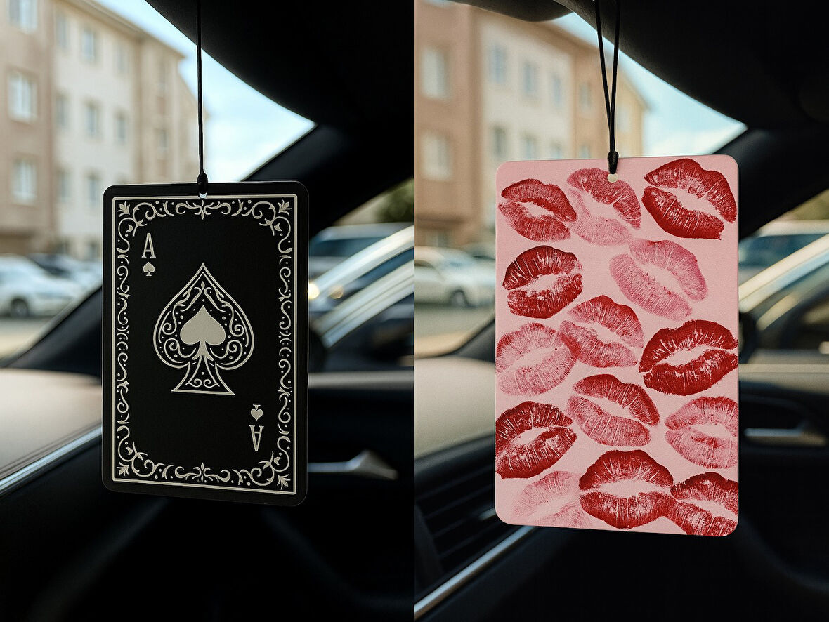 Maça As ve Öpücük - İkili Oto Kokusu - Dekoratif Araç Kokusu ve Aksesuarı