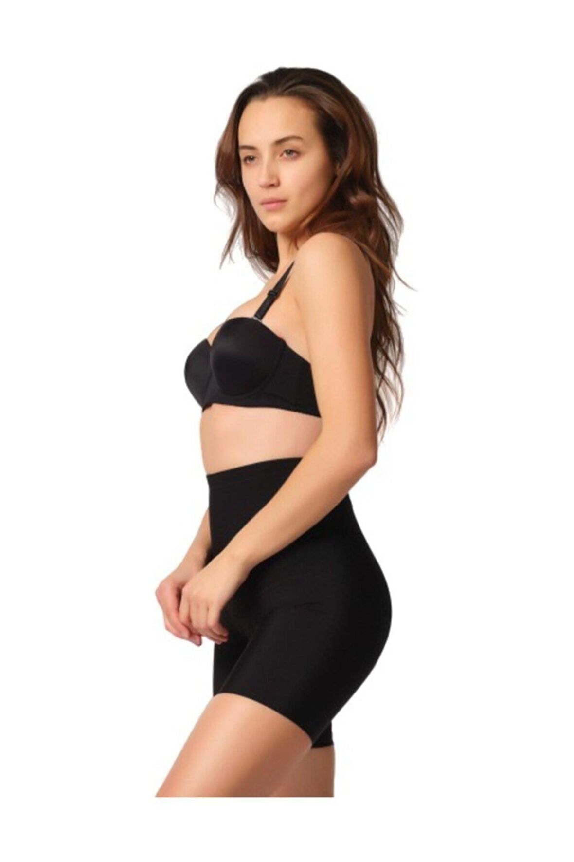 Kadın Siyah Toparlayıcı Lazer Kesim Boxer Korse