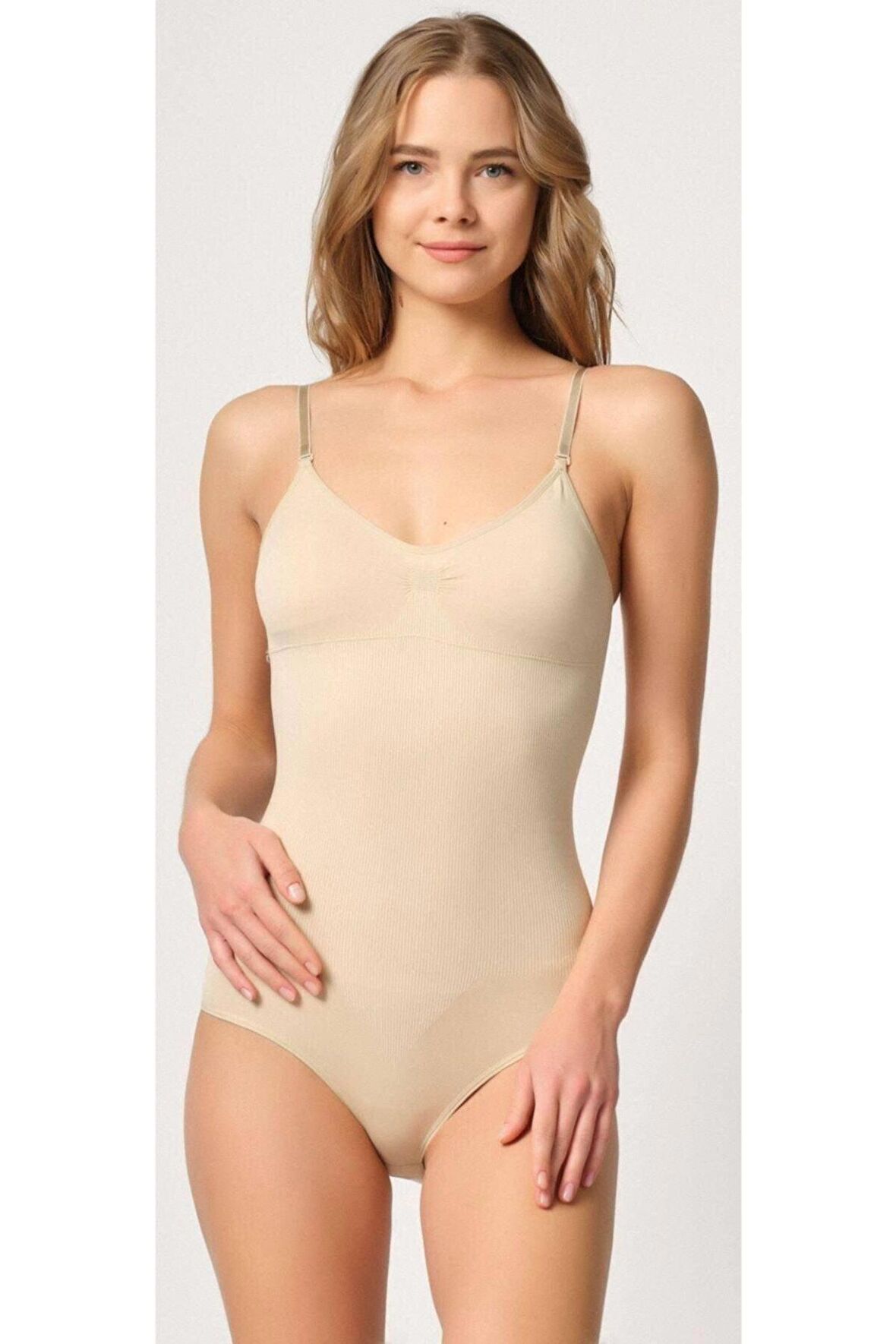 Kadın Bej Çıtçıtlı Toparlayıcı Badi