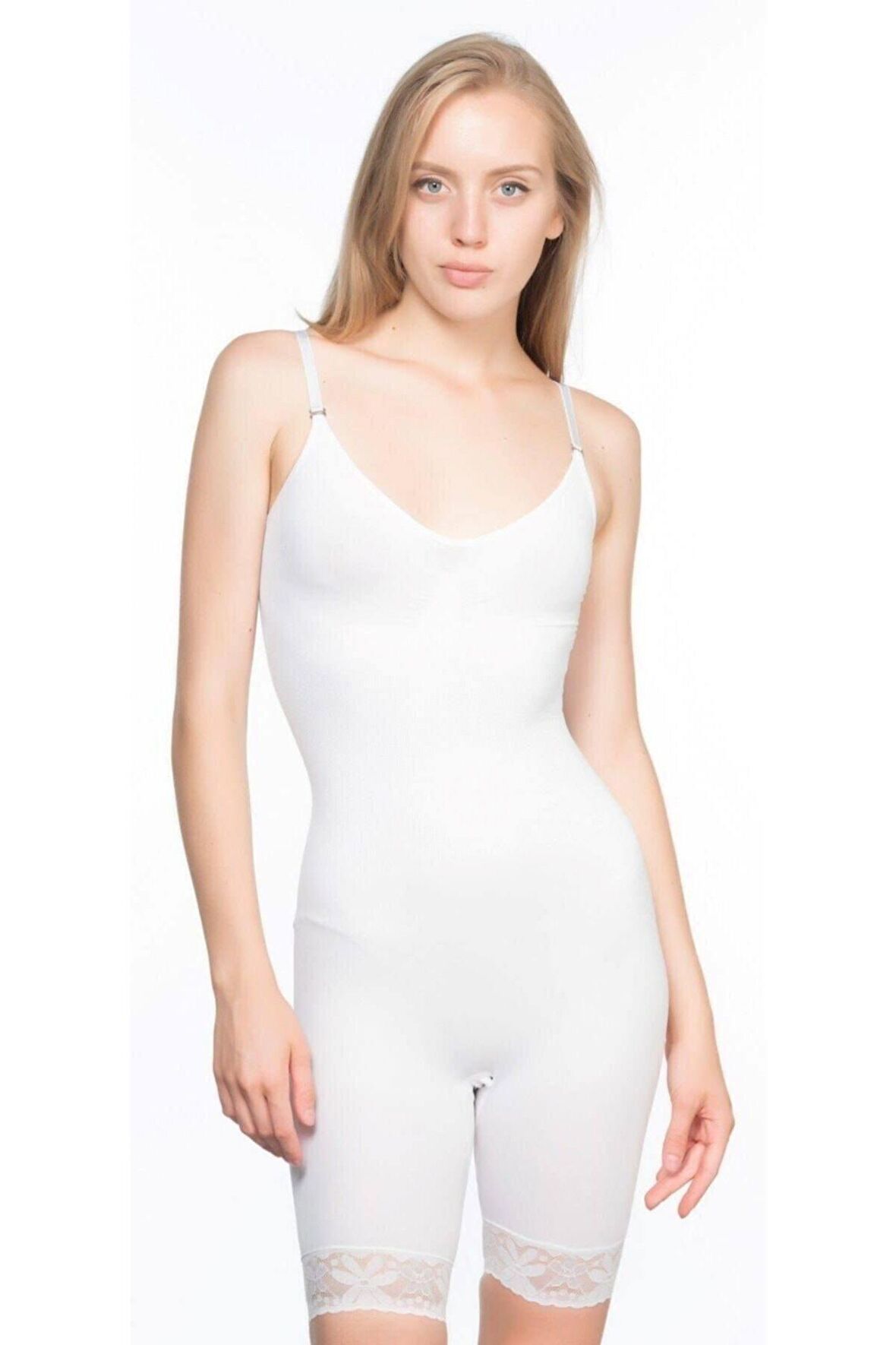 Korse Kadın Beyaz Dantelli Boxer Boy Korse