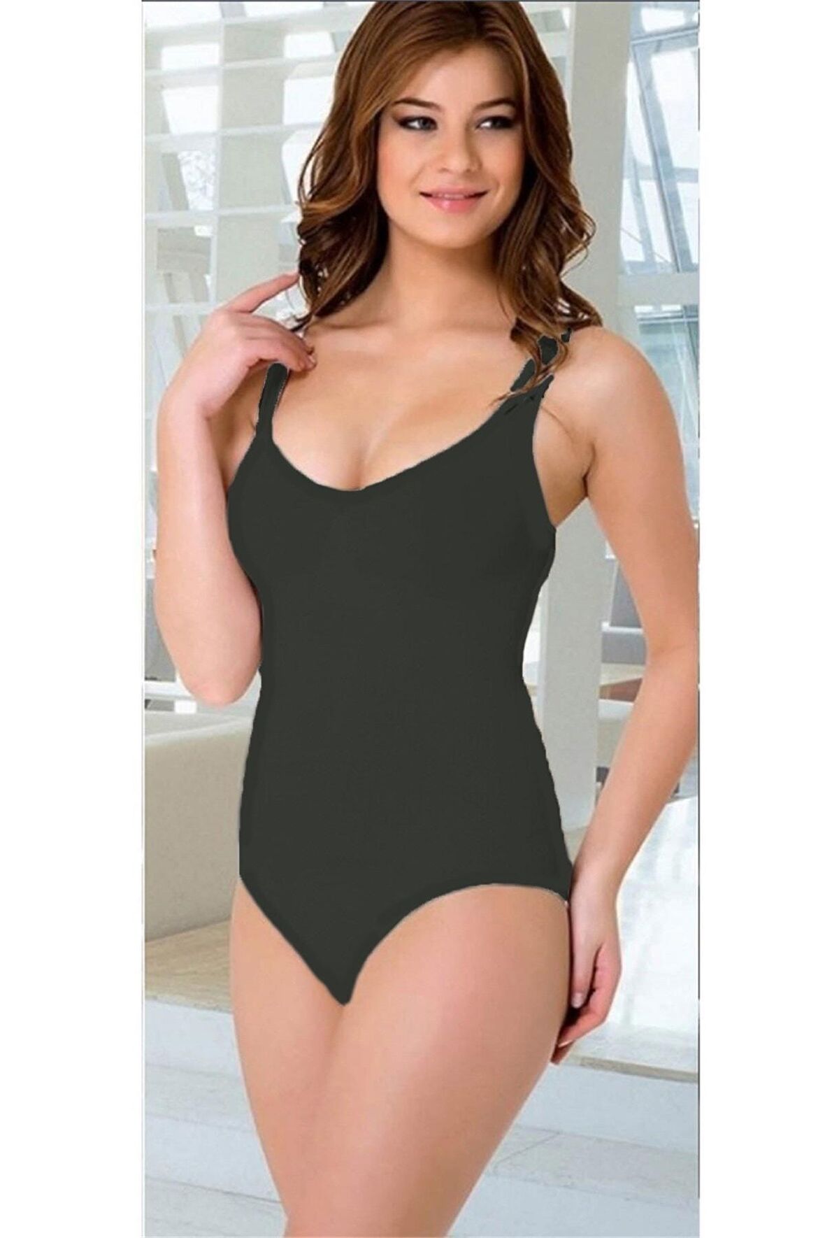 Kadın Siyah Dikişsiz Kalın Askılı Slip Boy Korse