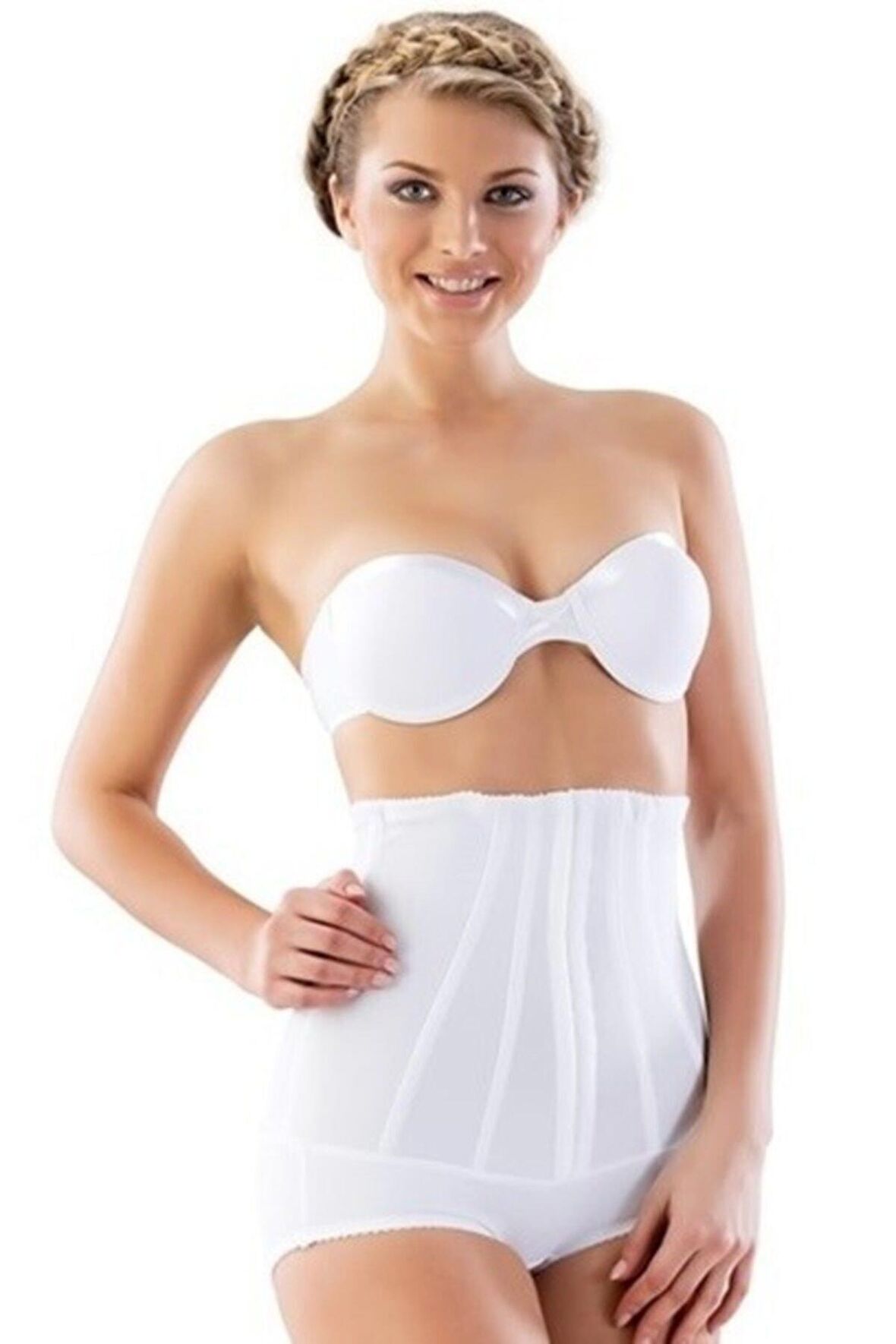 Kadın Beyaz Balenli Mideli Lazer Kesim Slip Korse  2824