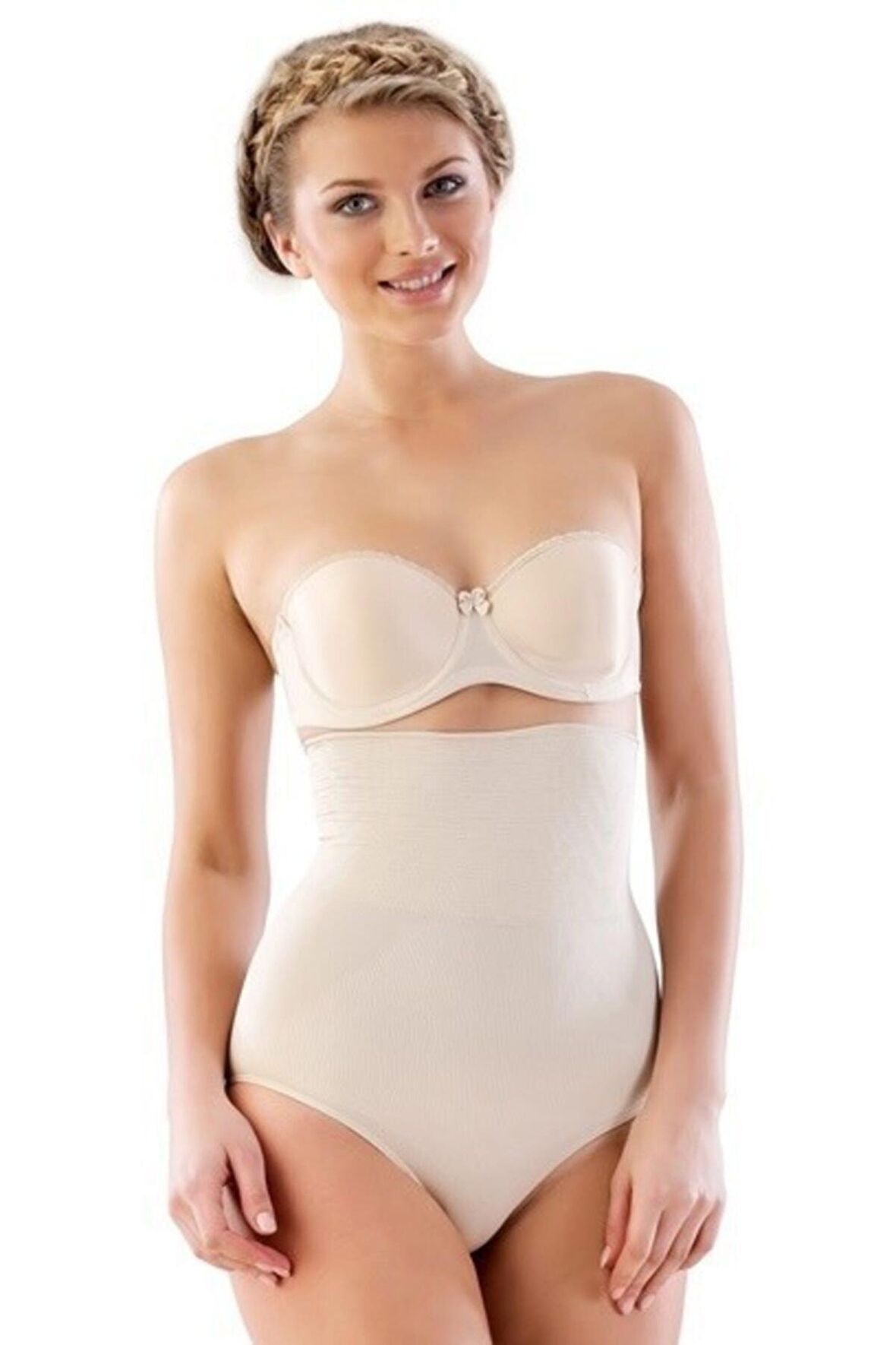 Kadın Ten Çift Kat Yüksek Bel Desenli Slip Korse 2079t