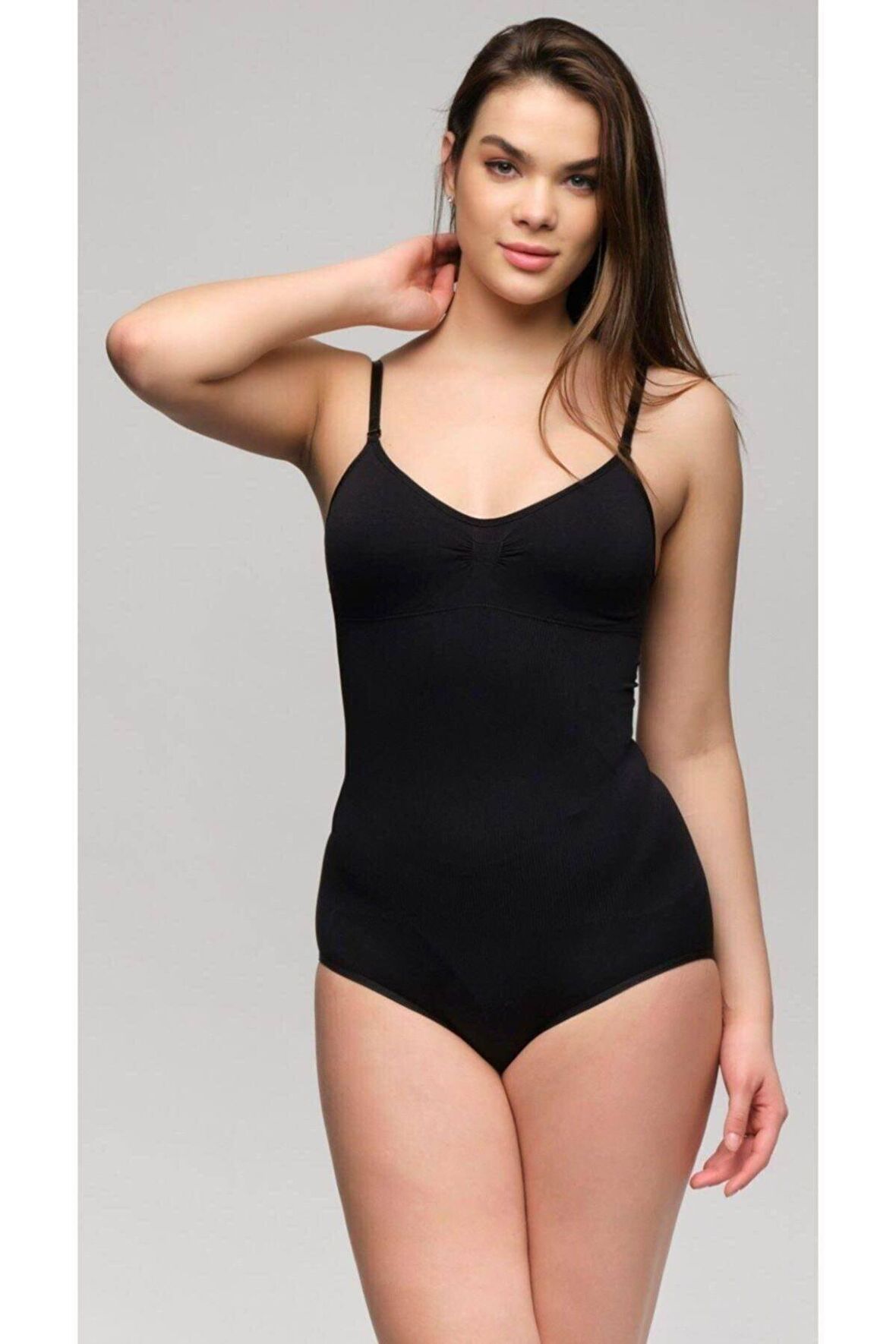 Kadın Siyah Seamless Pedli Çıtçıtlı Toparlayıcı Badi