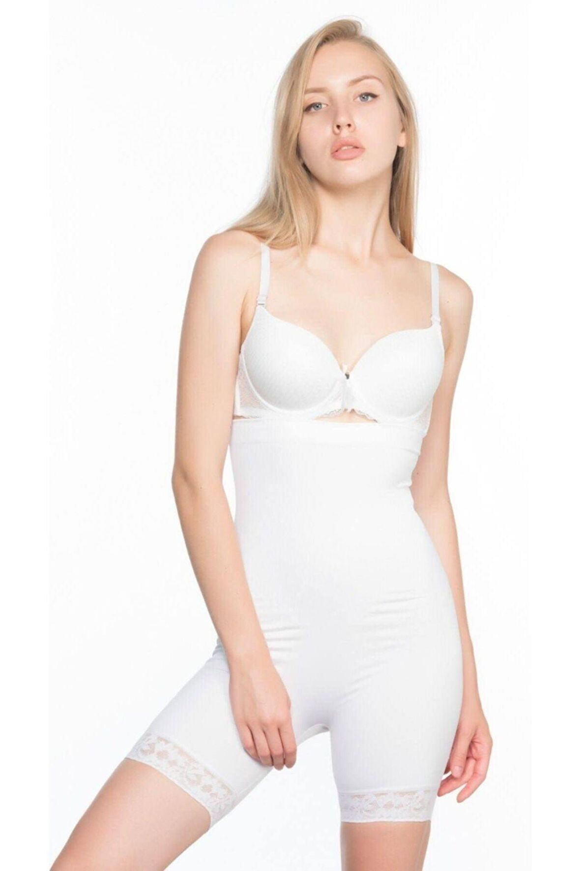 Kadın Beyaz Seamless Paça Dantel Boxer Korse