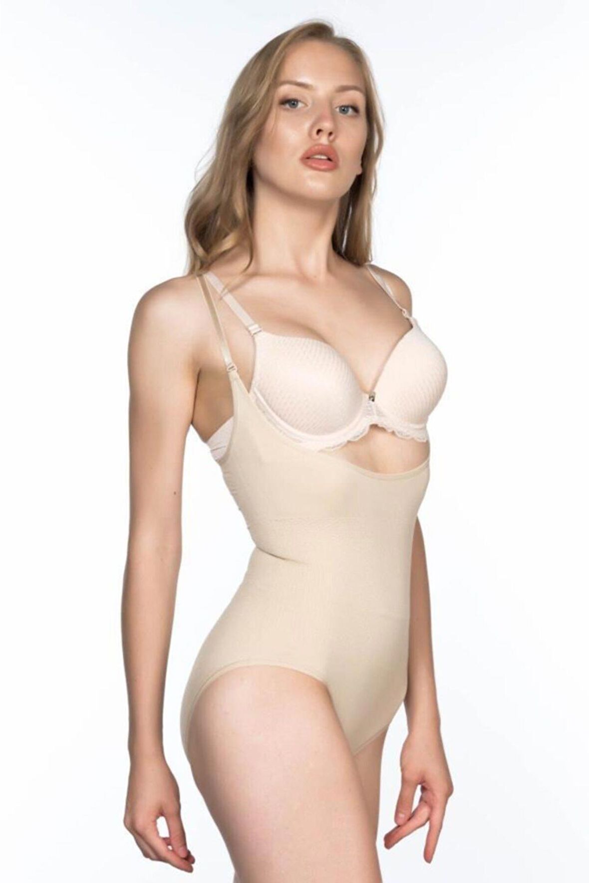 Kadın Ten Dikişsiz Göğsü Açık Slip Korse M 2023