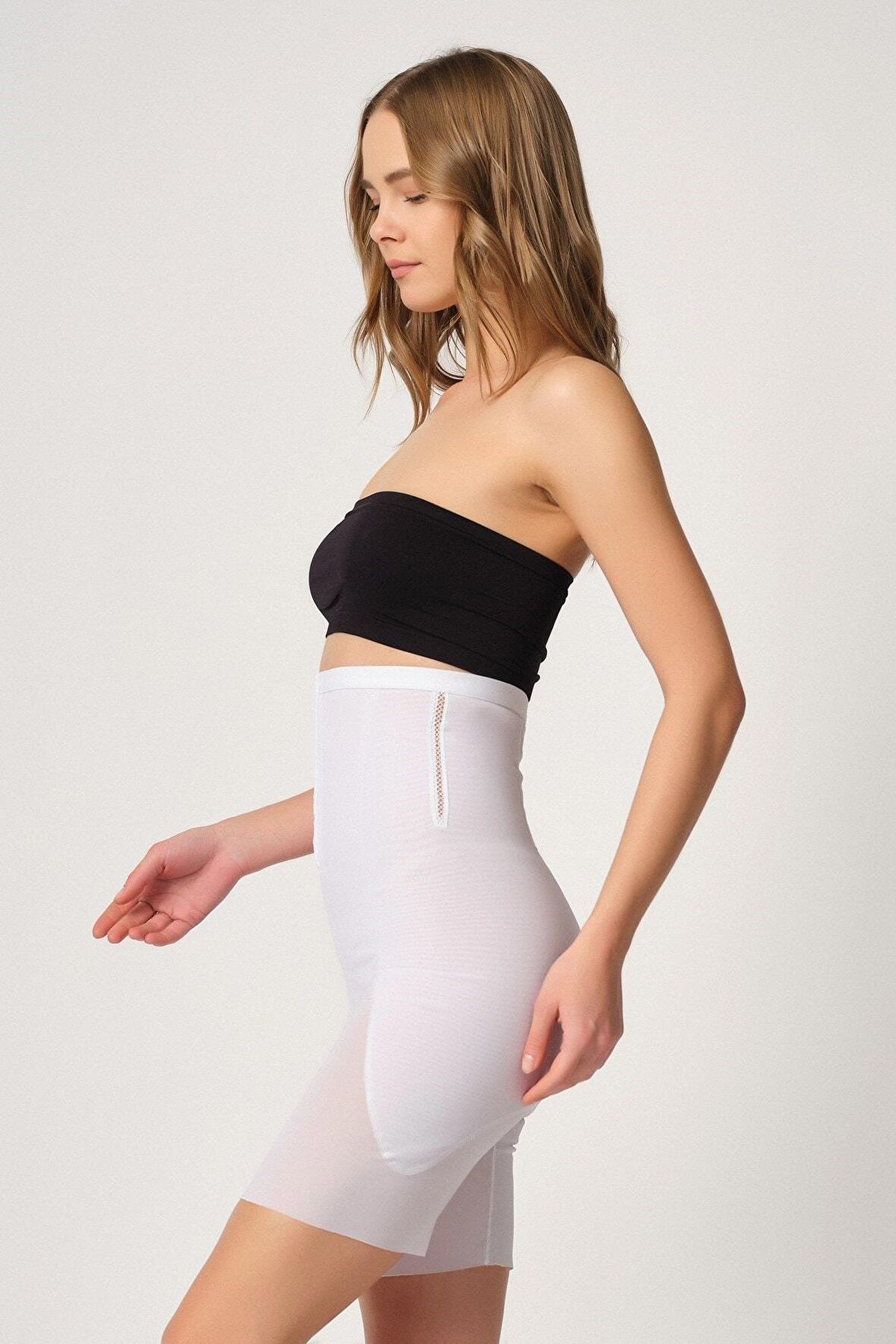 2928 Kadın Toparlayıcı Ön Agraflı Tül Lazer Korse Beyaz