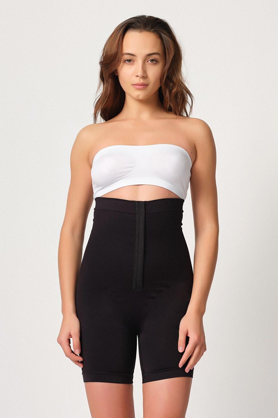 2087 Kadın Önden Agraflı Seamless Paçalı Boxer Korse Siyah
