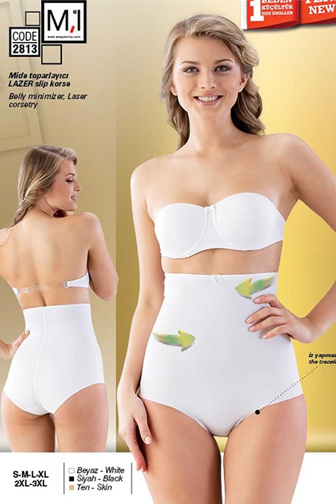Kadın 2813 Lazer Kesim Yüksek Bel Slip Korse Beyaz