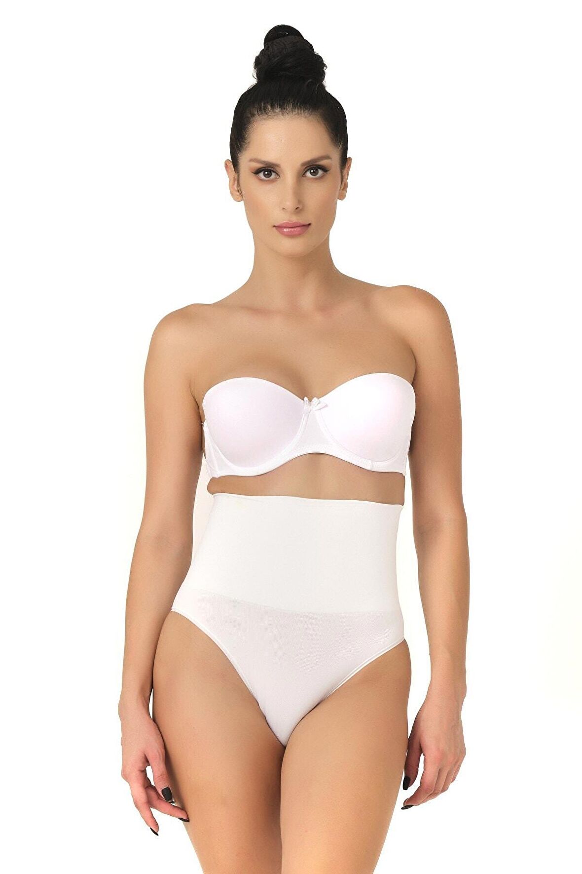 Seamless Yüksek Bel Dikişsiz Iz Yapmayan Double Slip Korse Külot 2039 Beyaz