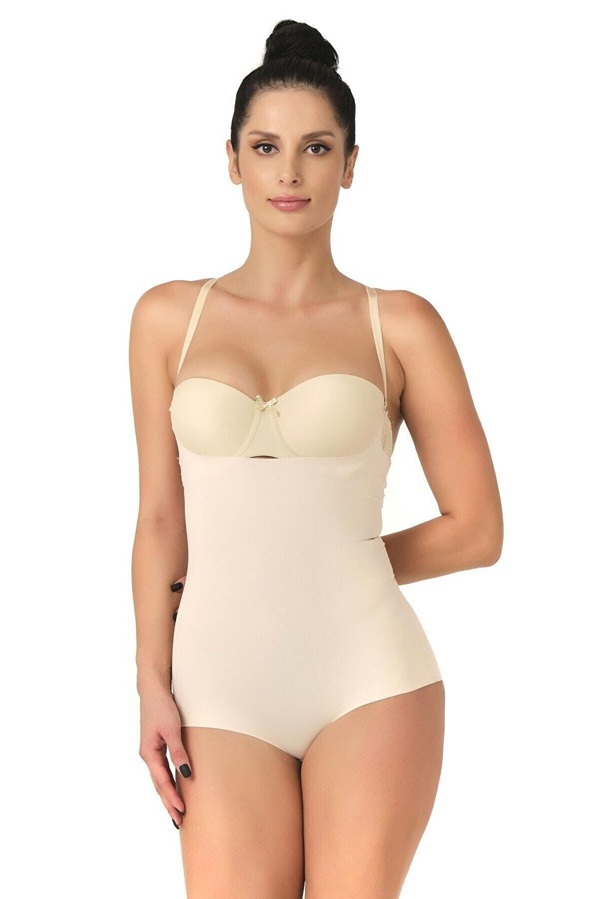 Kadın Ten Lazer Kesim Göğsü Açık Slip Korse 2723