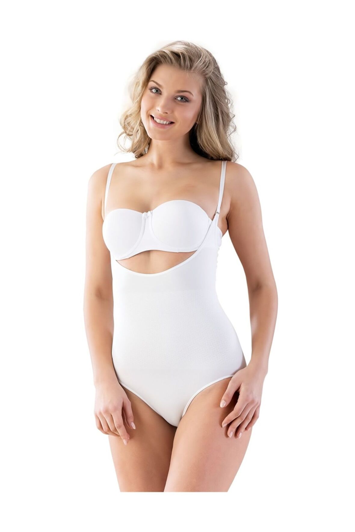 Kadın 2023 Dikişsiz Göğsü Açık Body Slip Korse Beyaz