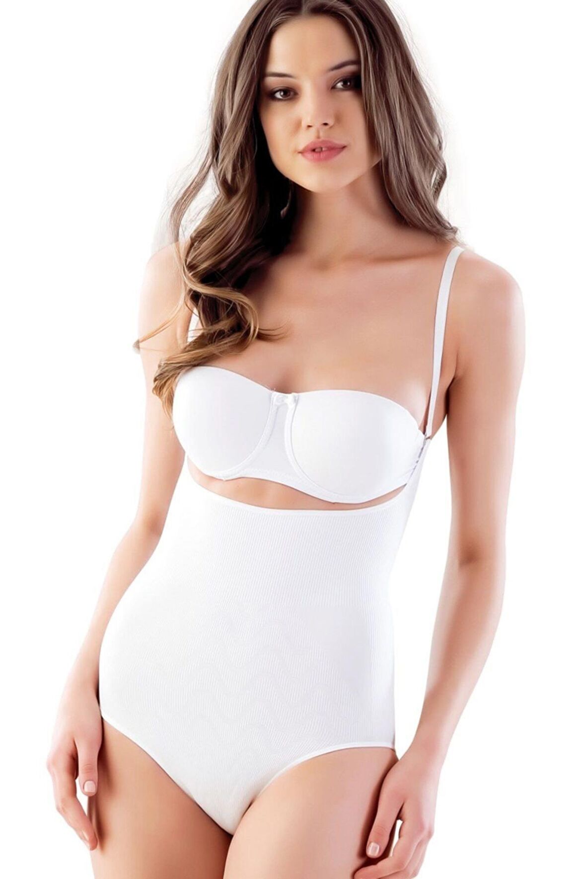 2073 Göğsü Açık Body Slip Korse Beyaz