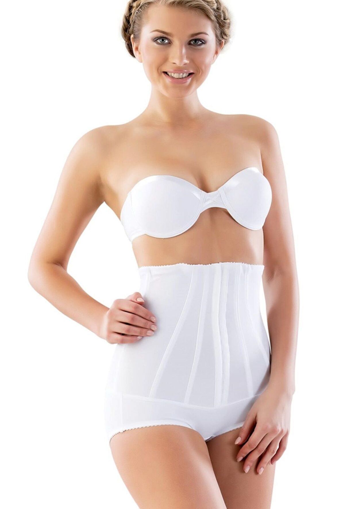 2824 Balenli Yüksek Bel Slip Korse Beyaz
