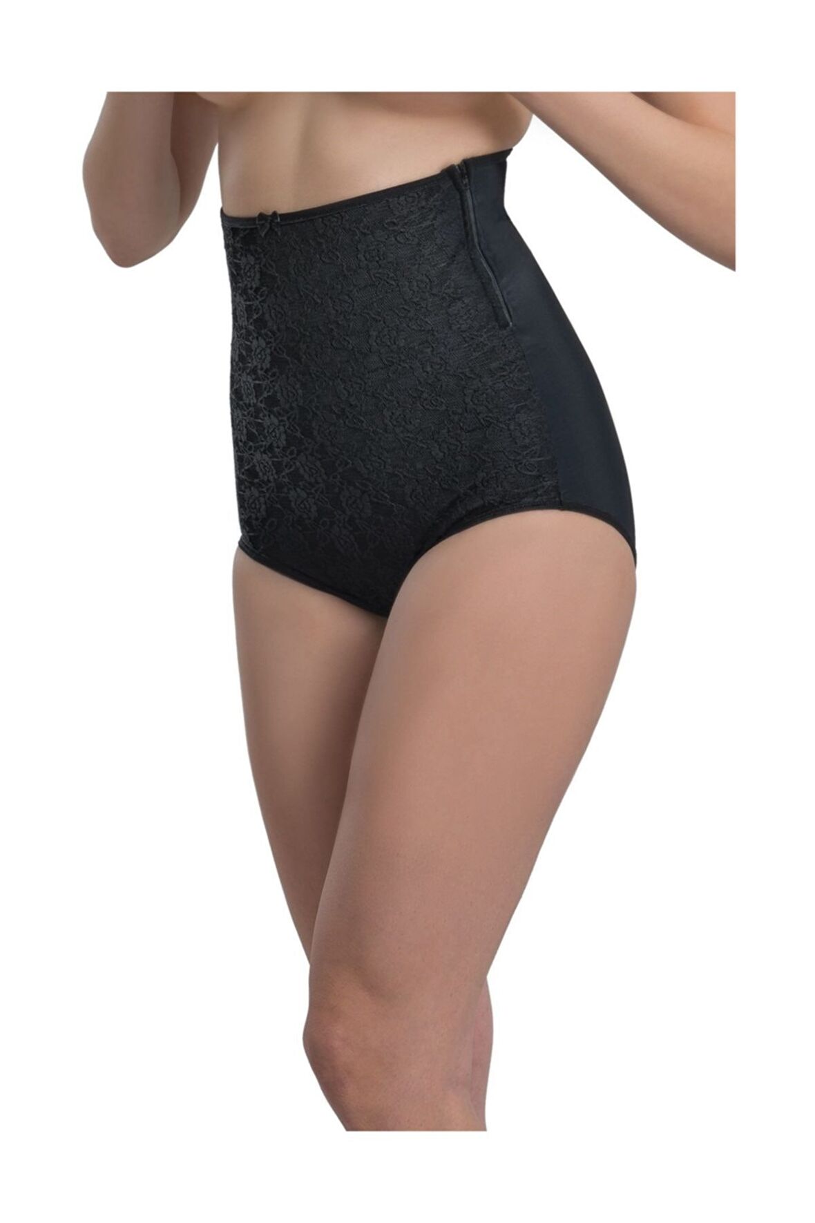 2842 Lazer Kesim Dantelli Yüksek Bel Slip Korse Siyah