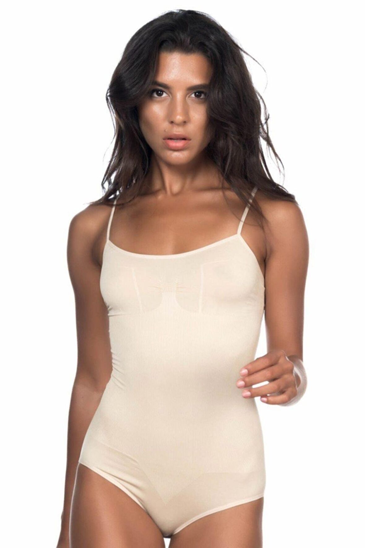 Kadın Ten İp Askı Çıtçıtlı Ripli Body Korse 1923