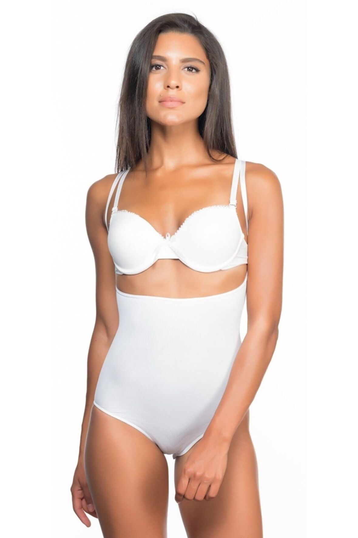 Kadın Beyaz  Göğsü Açık Desenli Slip Boy Korsesi
