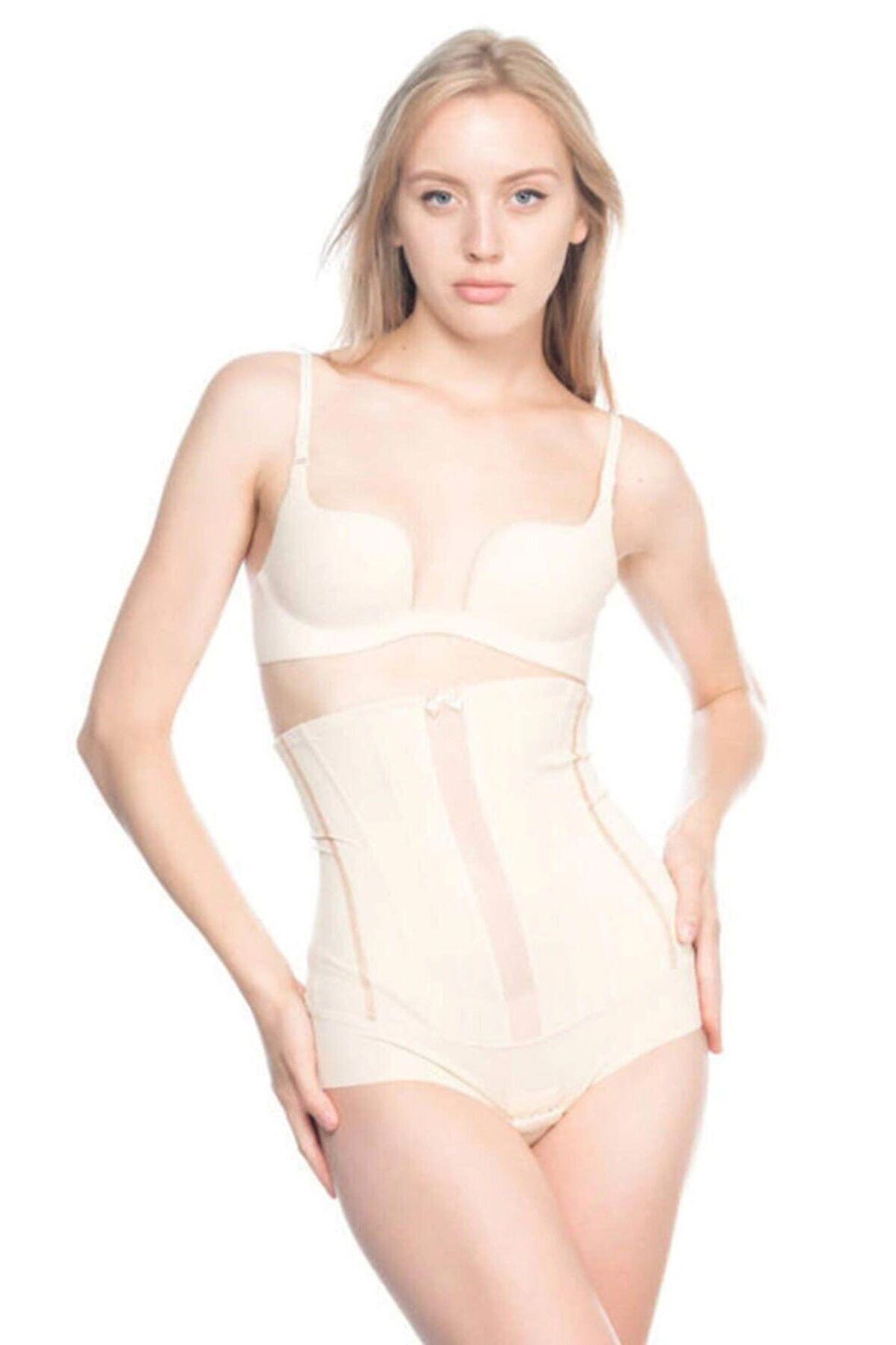 2886 Alttan Agraflı Tül Detaylı Slip Korse