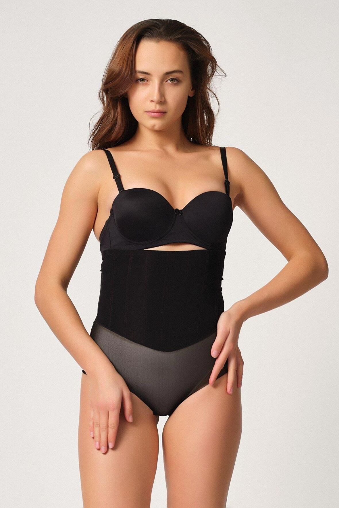 2945 Tül Detaylı Lazer Kesim Slip Korse