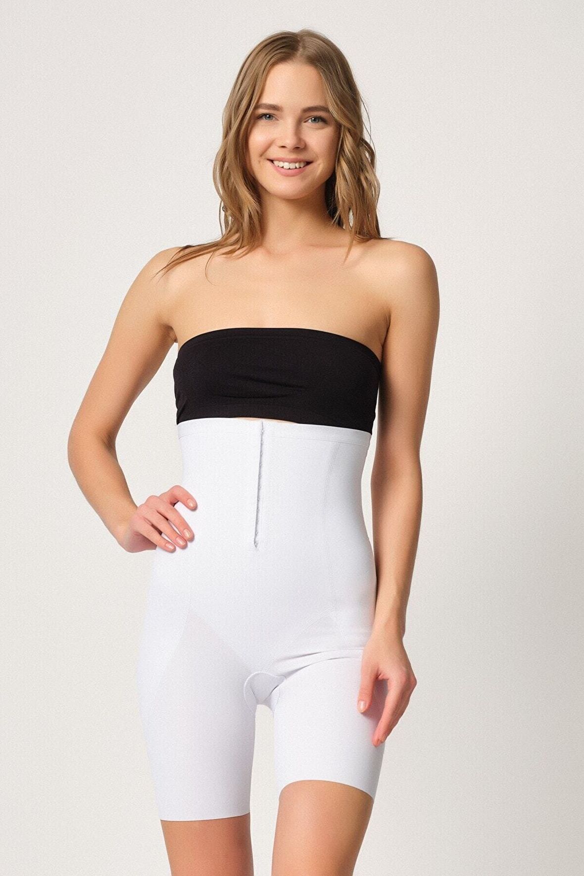 Kadın Beyaz Agraflı Uzun Paçalı Yüksel Bel Lazer Korse