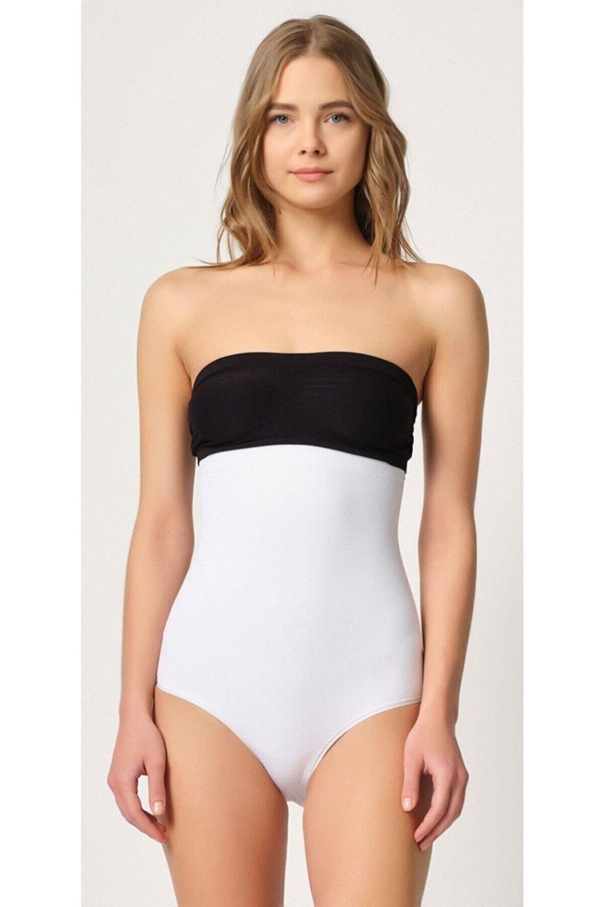 Kadın Beyaz Dikişsiz Alttan Çıtçıtlı Slip Korse