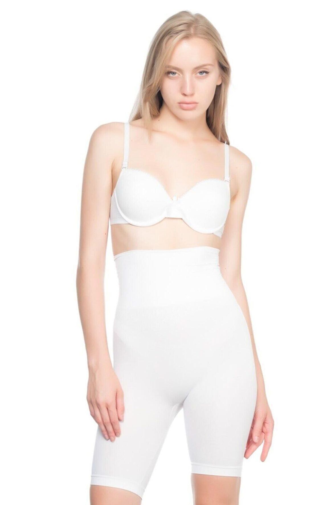 Kadın Beyaz Çift Katlı Yüksek Bel Paçalı Korse