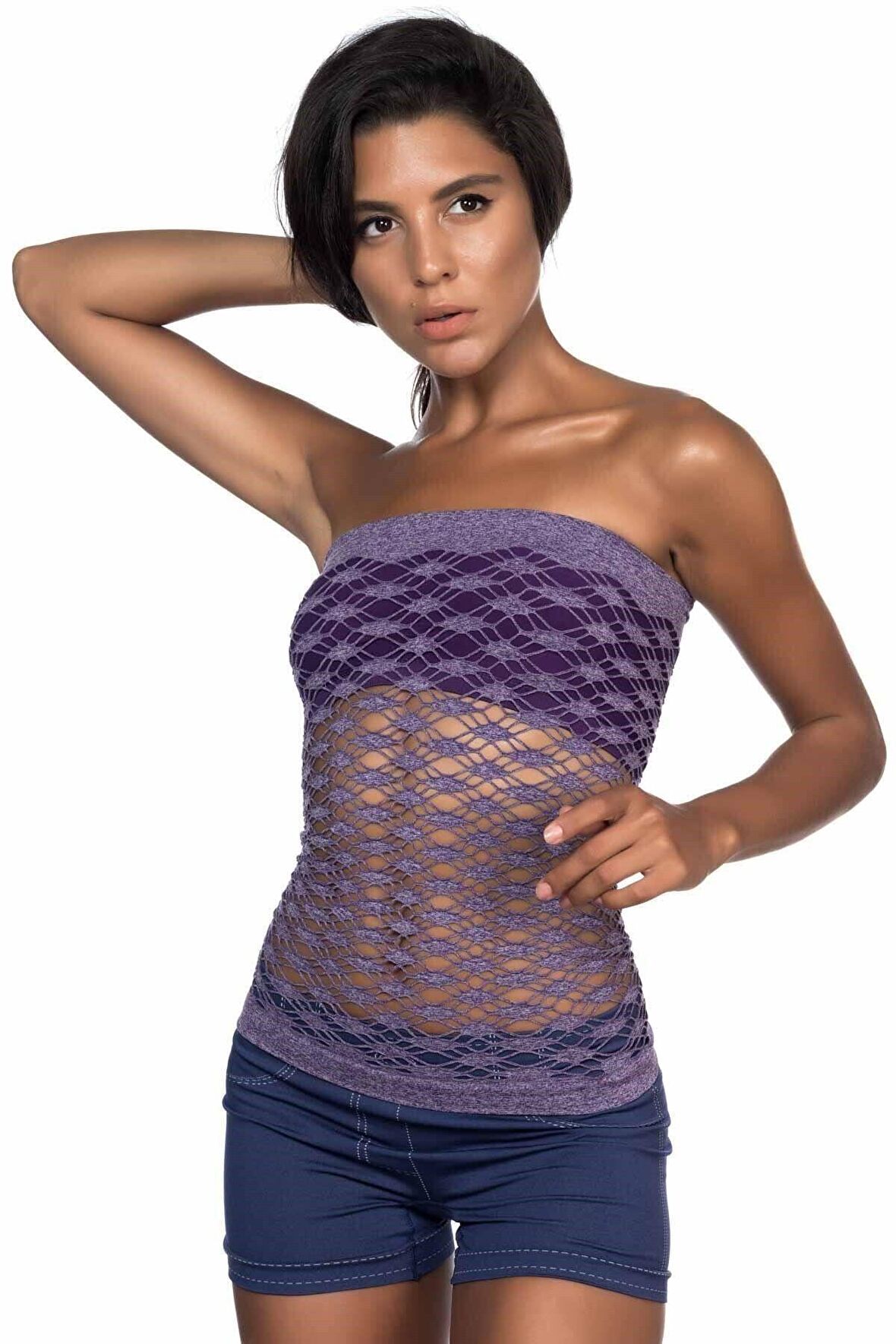Kadın Mor Straplez Seamless Korse Atlet
