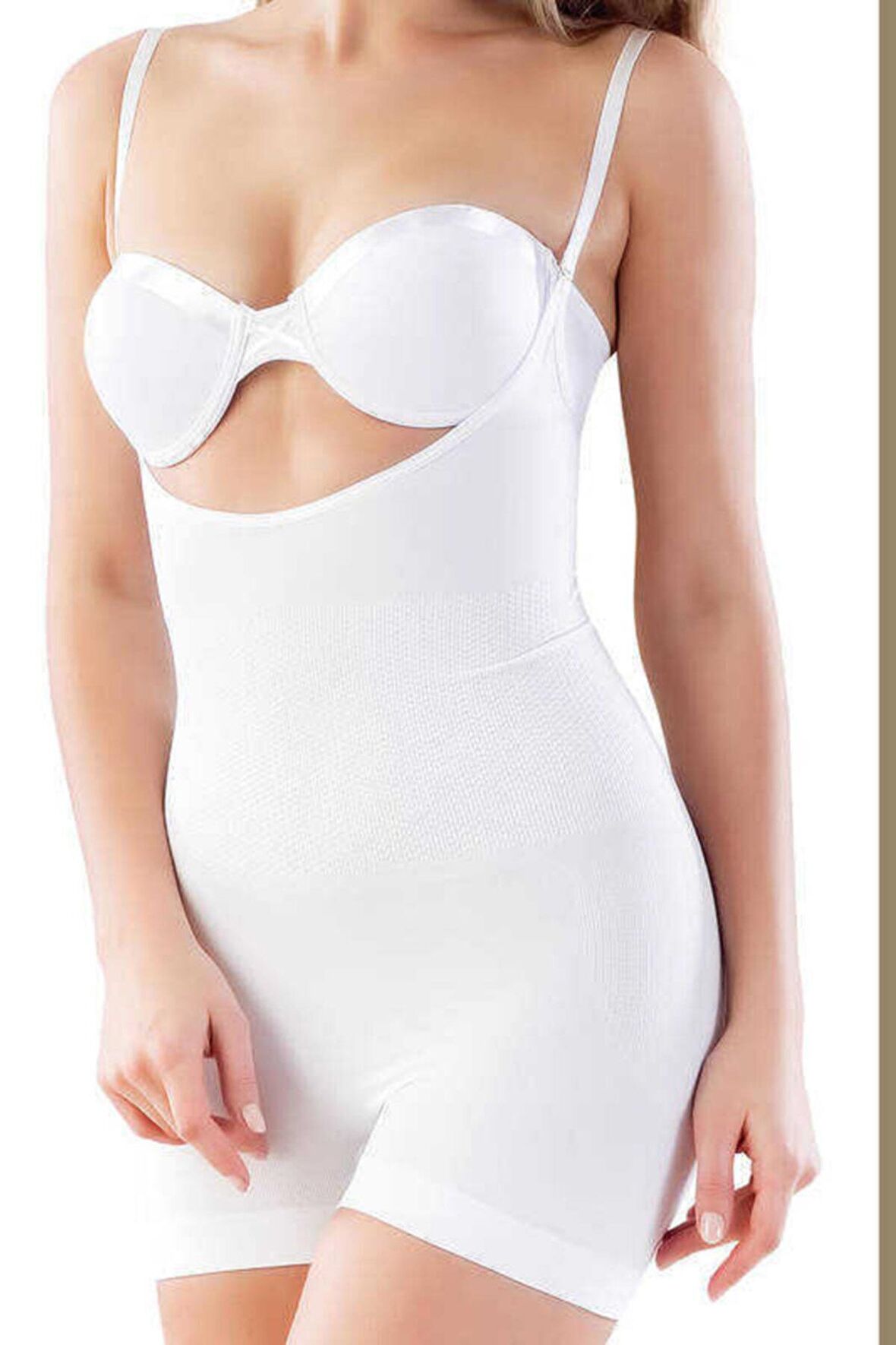 Kadın Beyaz Dikişsiz Göğsü Açık Paçalı Boy Korse 2058