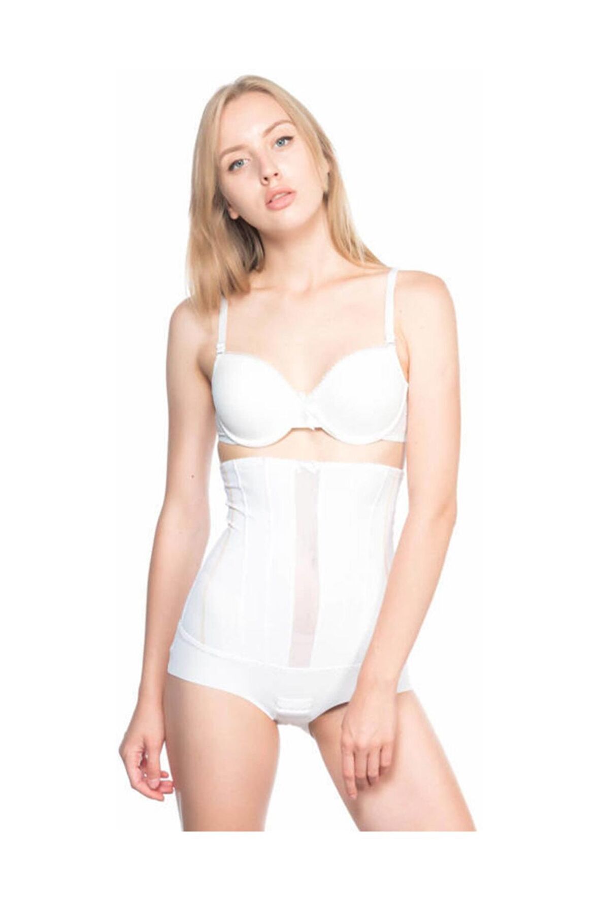 Kadın Beyaz Alttan Agraflı Tül Detaylı Slip Korse 2886