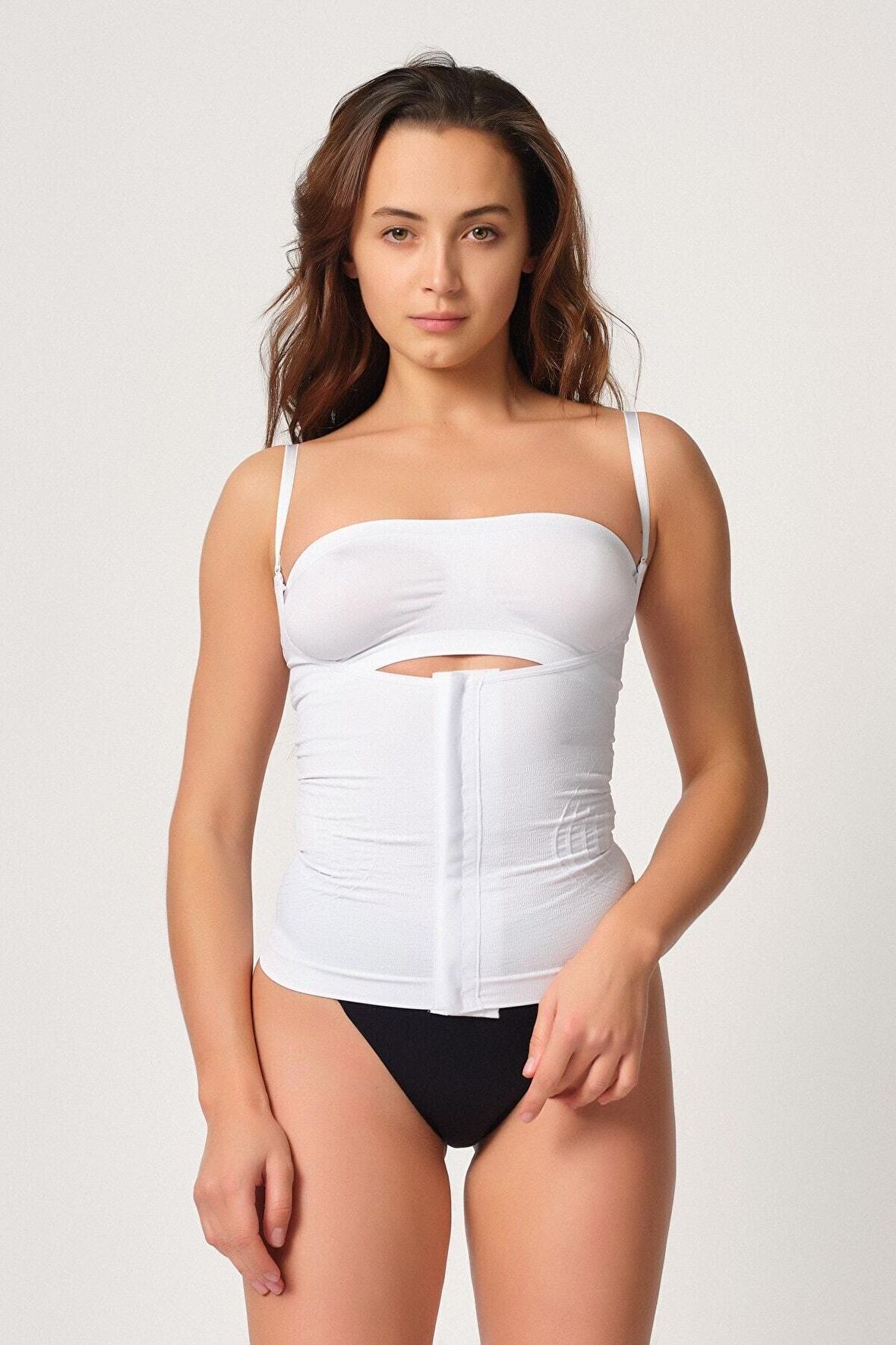 Kadın Beyaz Agraflı Göğsü Açık Atlet Korse