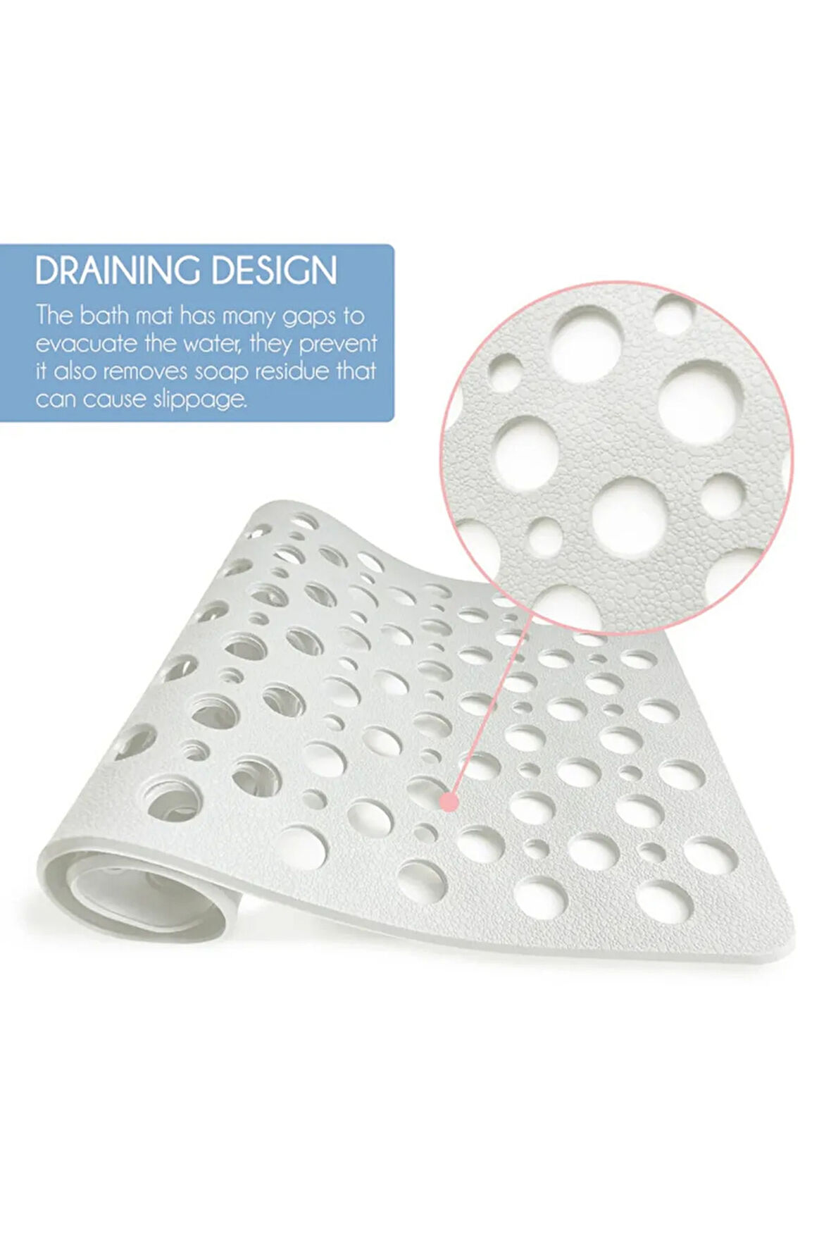 MAİN SHOP 1 ADET BEYAZ Küvet Paspası Vantuzlu Yapışır Dikdörtgen Duşa Kabin Banyo Duş Kaydırmazı 33x66 CM