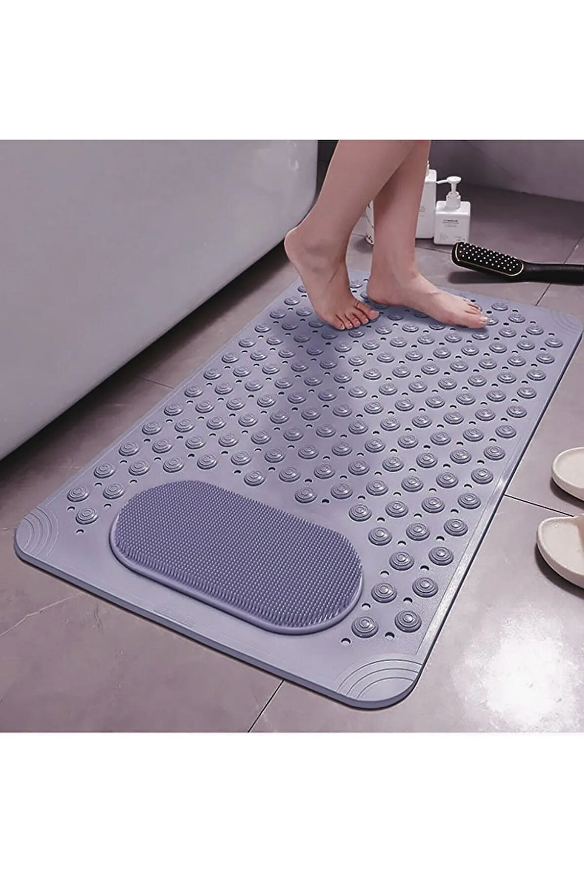 MAİN SHOP 1 Adet Gri Renk Banyo Duş Ve Küvet Kaydırmazı Vantuzlu Paspas 36 X 69,5 cm
