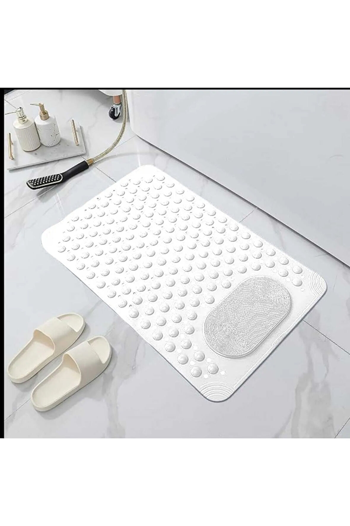 MAİN SHOP 1 Adet Beyaz Renk Silikon Kaymaz Tabanlı Banyo Paspası Duş Kaydırmazı Vantuzlu 36 X 69,5 cm
