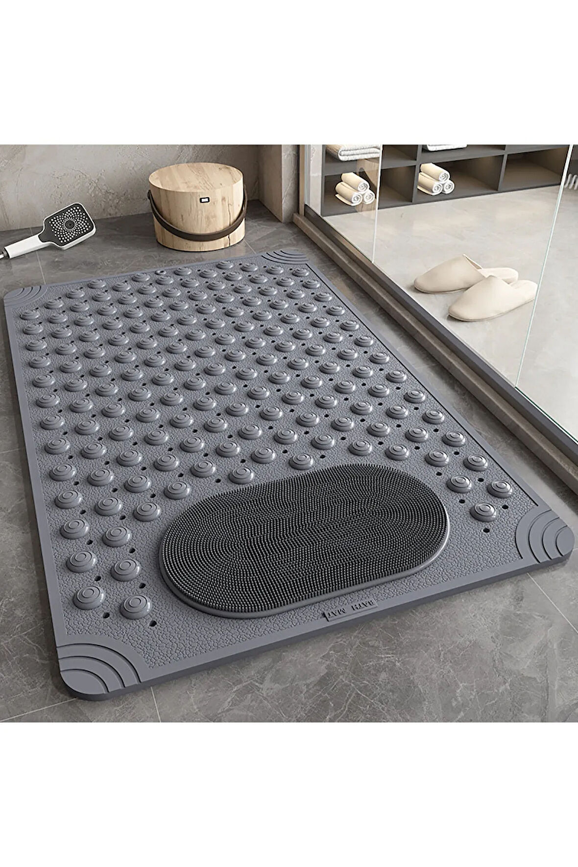 MAİN SHOP 1 Adet Antrasit Silikon Banyo Paspası Duş Kaydırmazı Vantuzlu Kaymaz Tabanlı Banyo Paspası36X69,5 cm