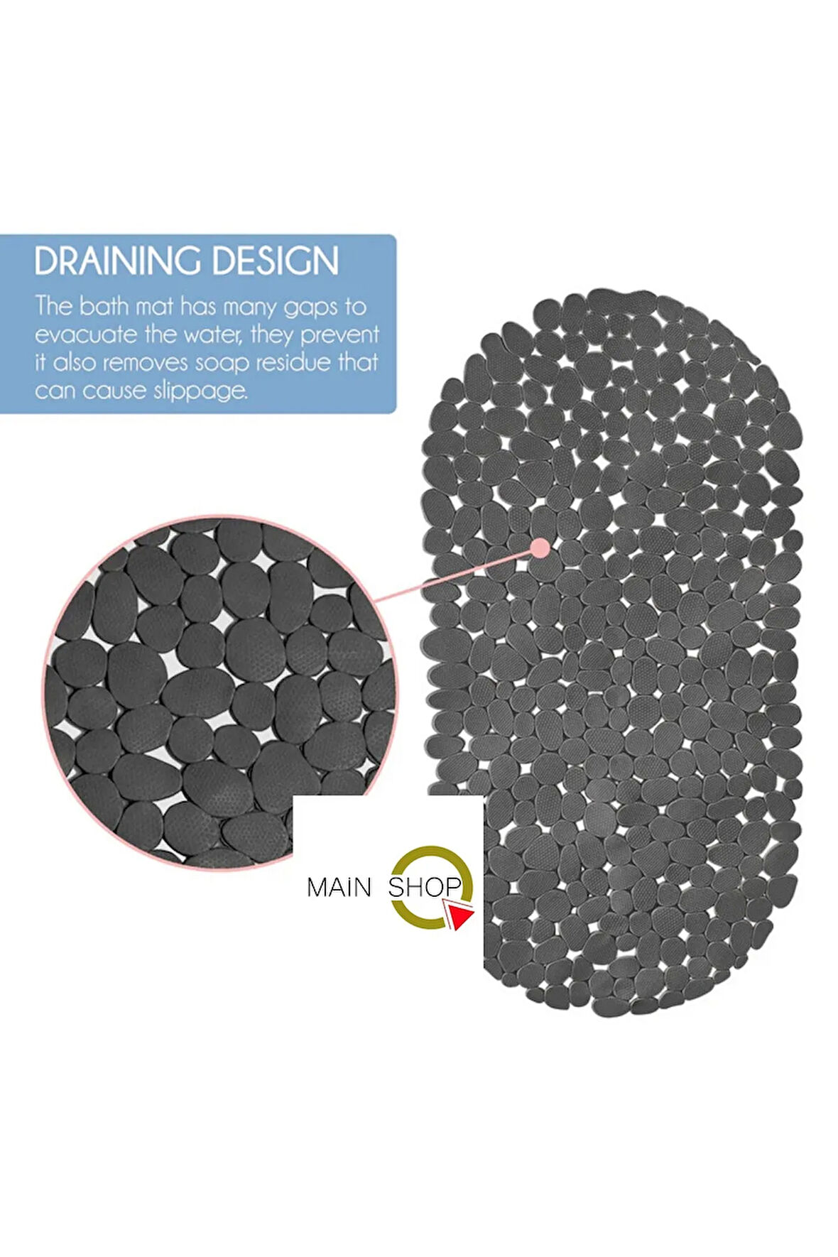 MAİN SHOP 1 ADET GRİ Banyo Duş Ve Küvet Kaydırmazı Vantuzlu Paspas 34x68 cm