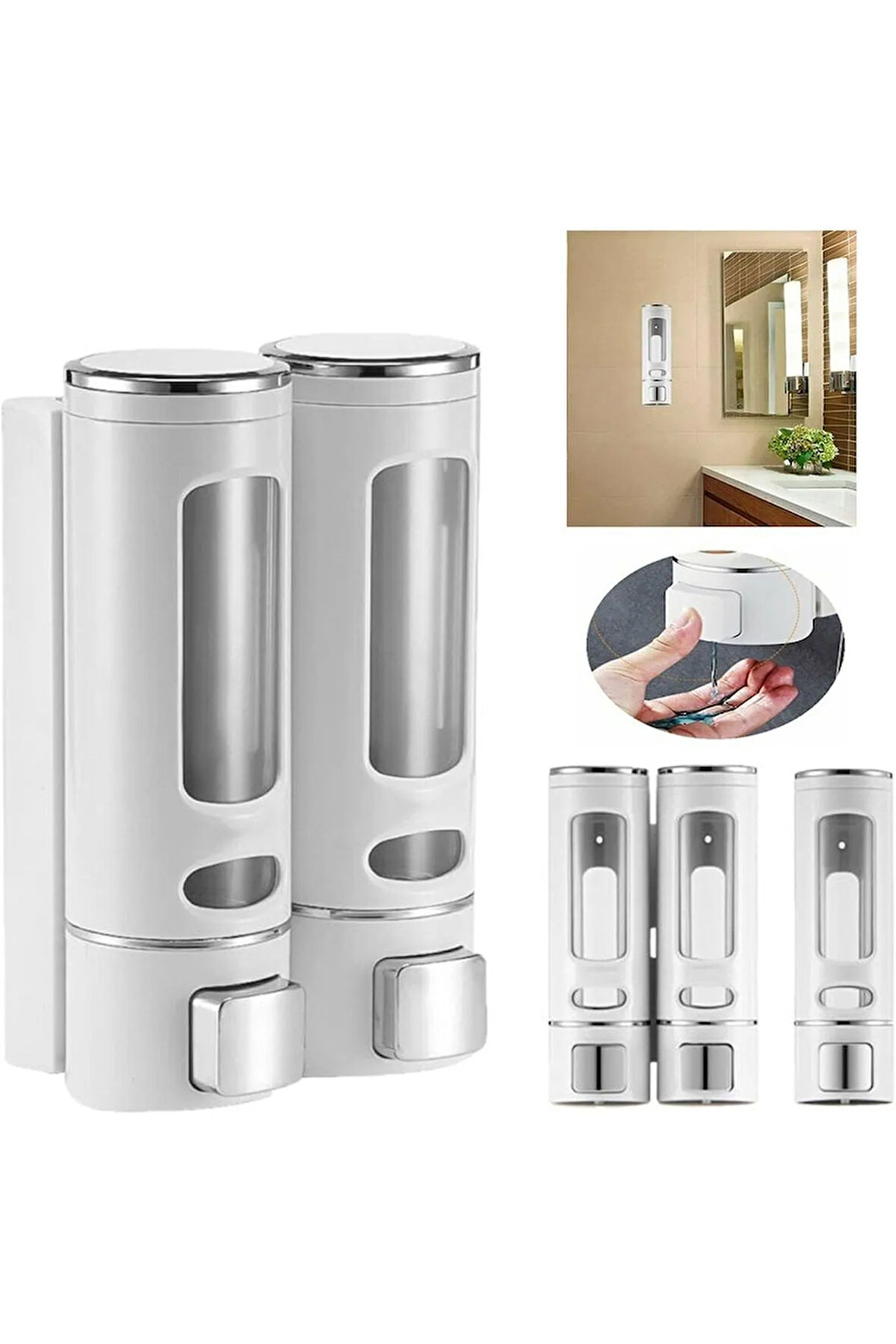 MAİN SHOP 2 ADET 400 ML Duvara Monte Manuel Sabunluk El Sıvı Şampuan Duş Jeli Dispenseri