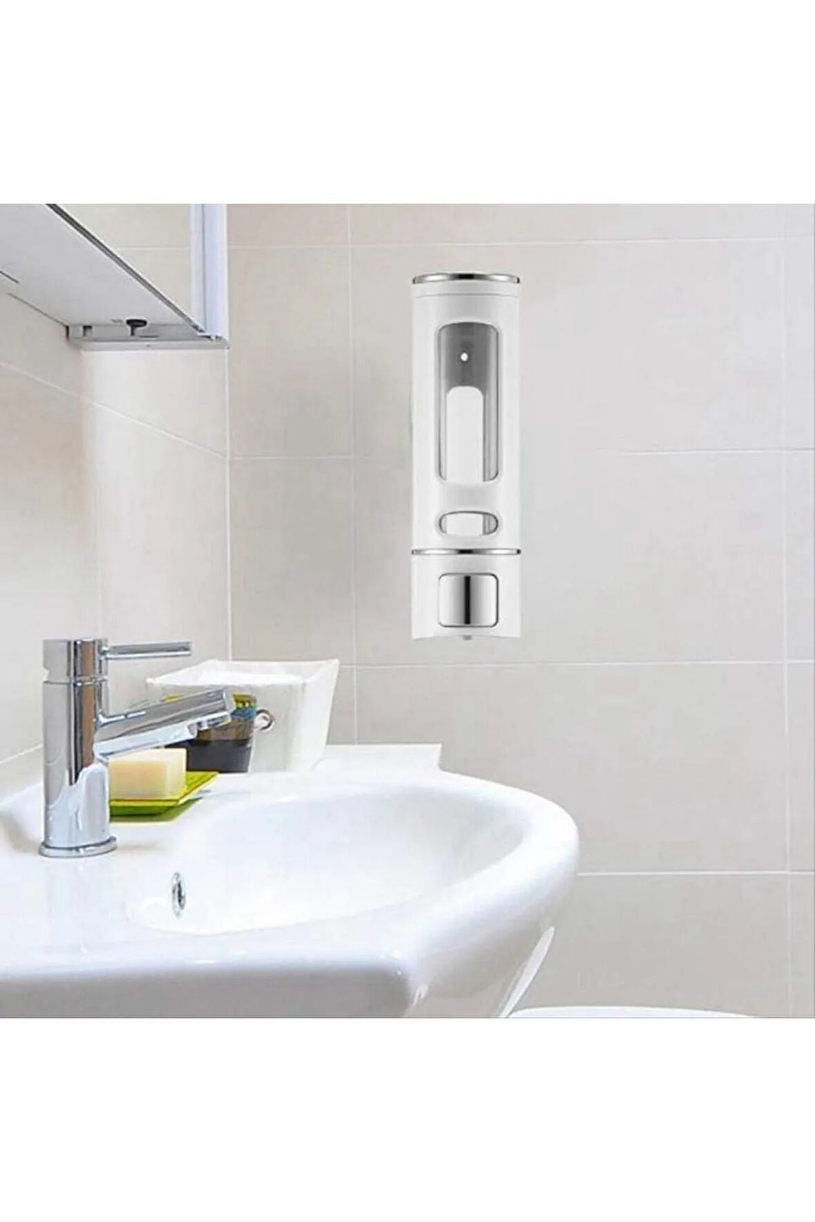 MAİN SHOP 400 ml Sabunluk Duvara Monte Şeffaf Sıvı Plastik ve Mutfak Banyo Şişesi 1 ADET BEYAZ
